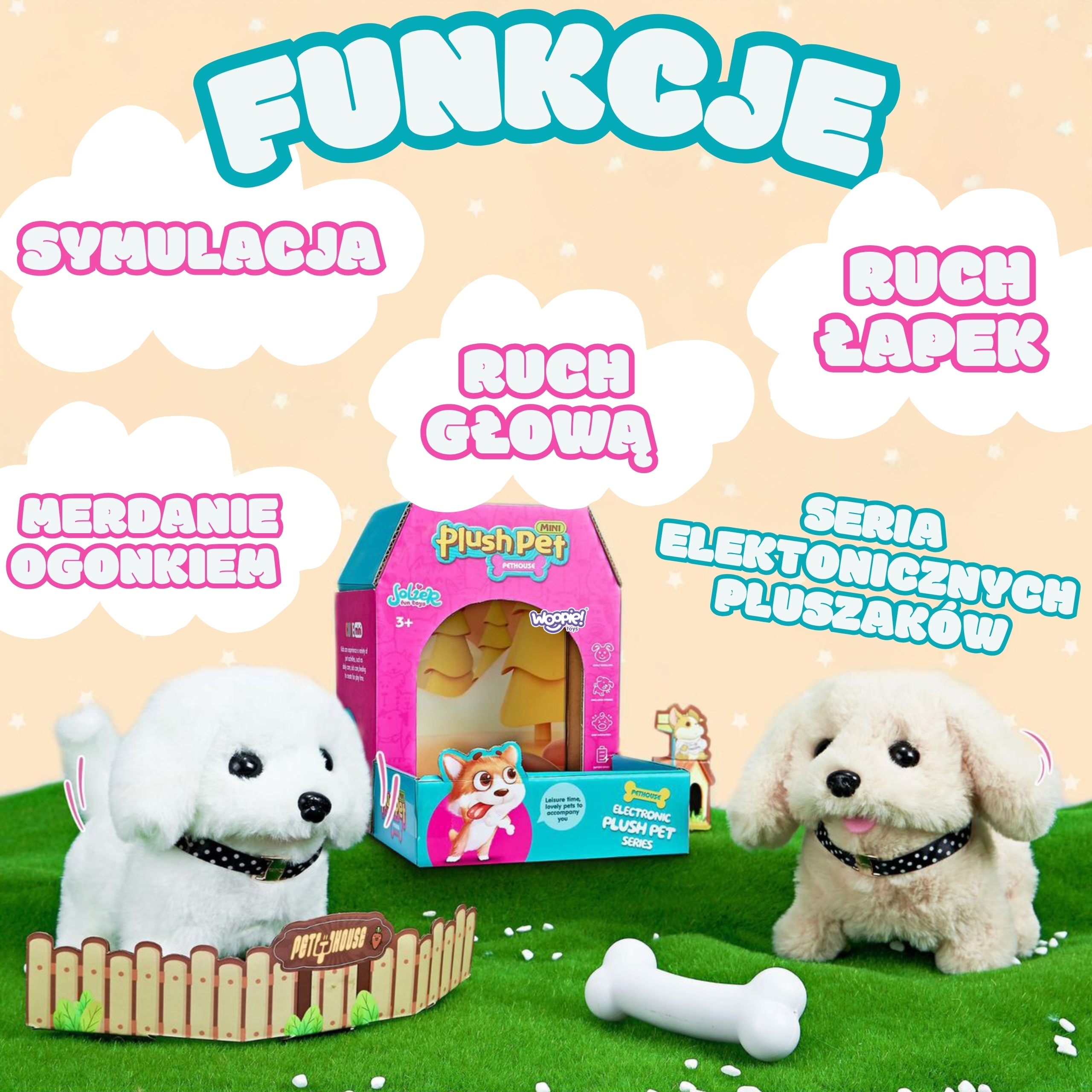 Piesek interaktywny pluszak z kością bichon golden retriever
