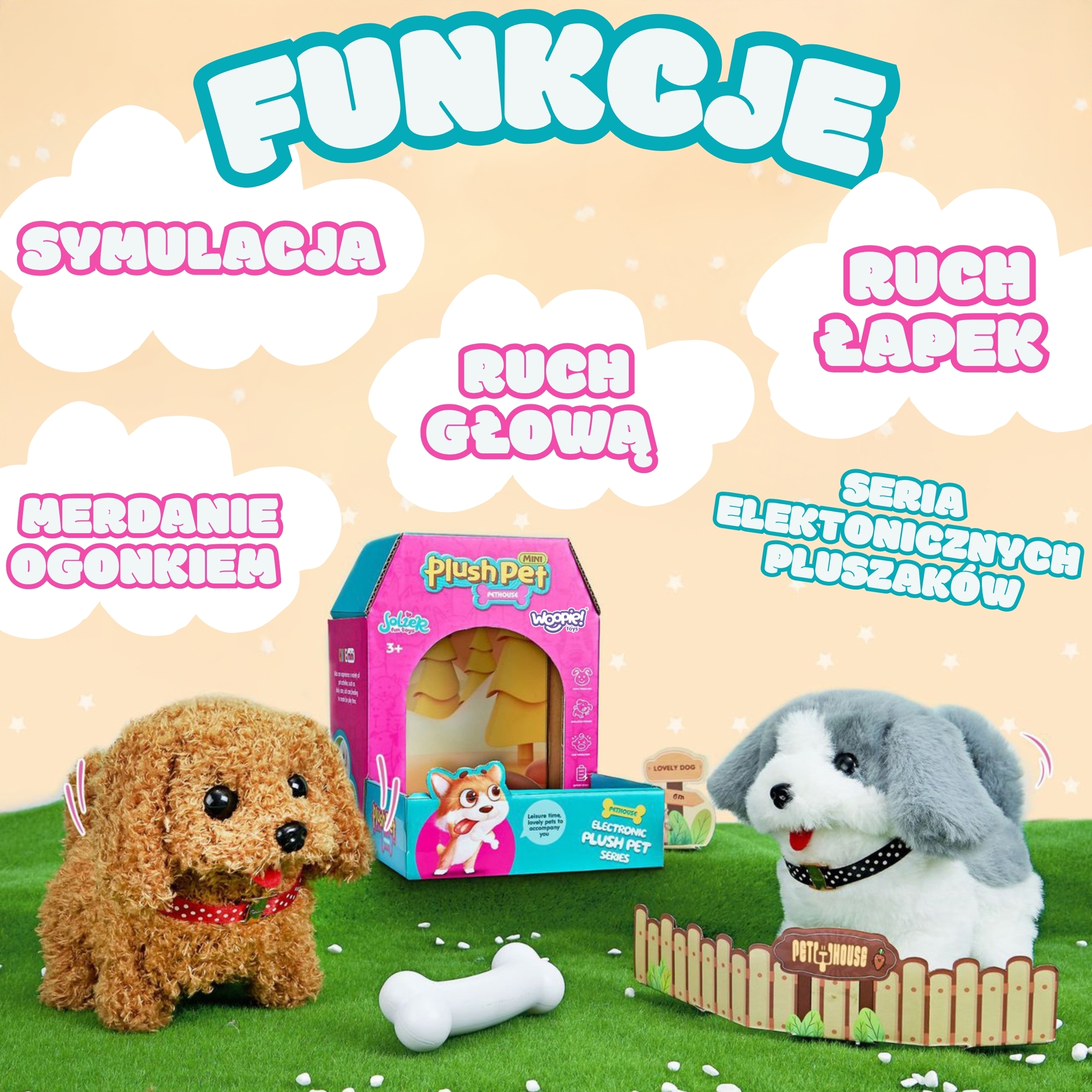 Piesek interaktywny pluszak z kością pudel husky
