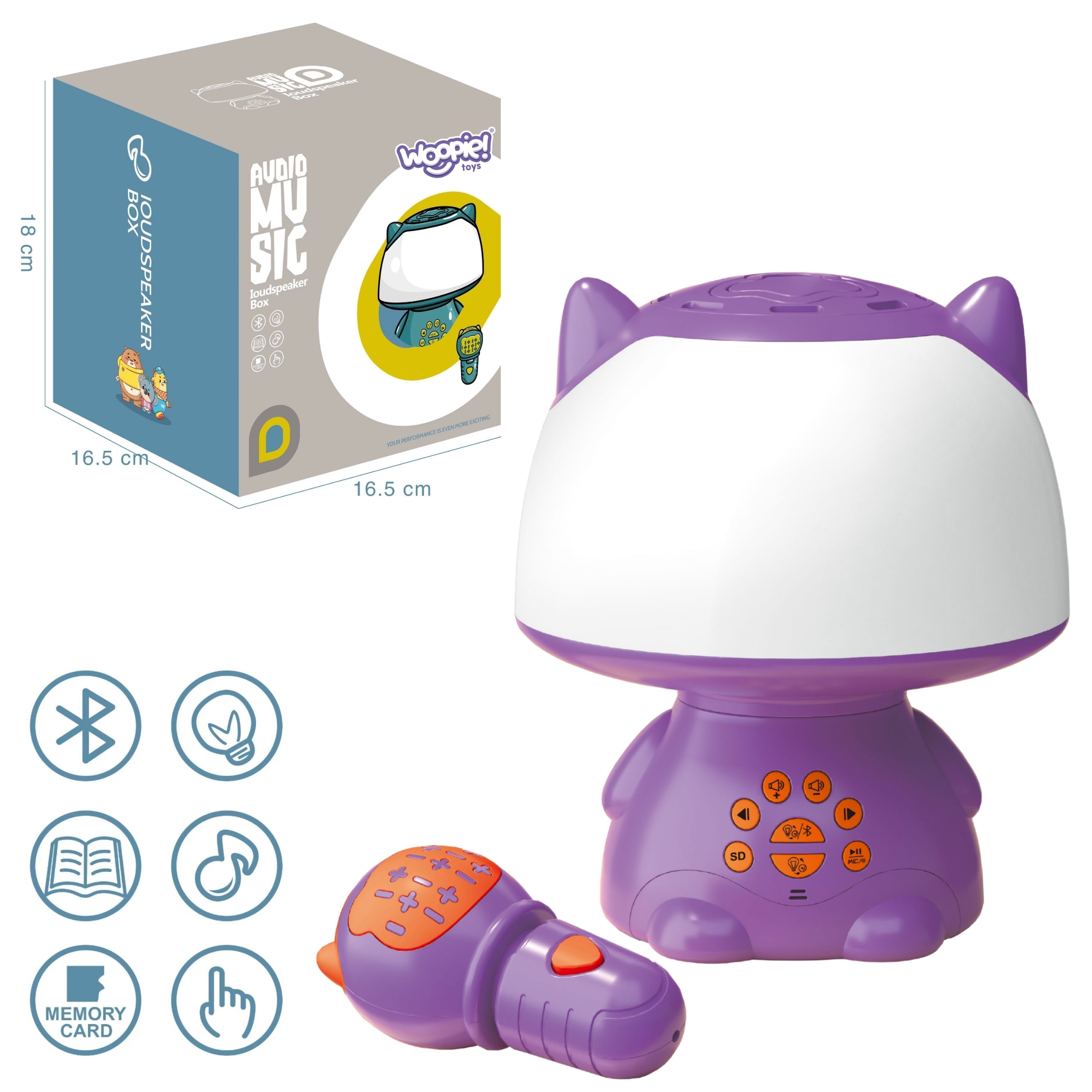 WOOPIE Multifunkcyjna Lampka RGB Głośnik Bluetooth Karaoke Modulator Głosu Karta SD Fioletowa