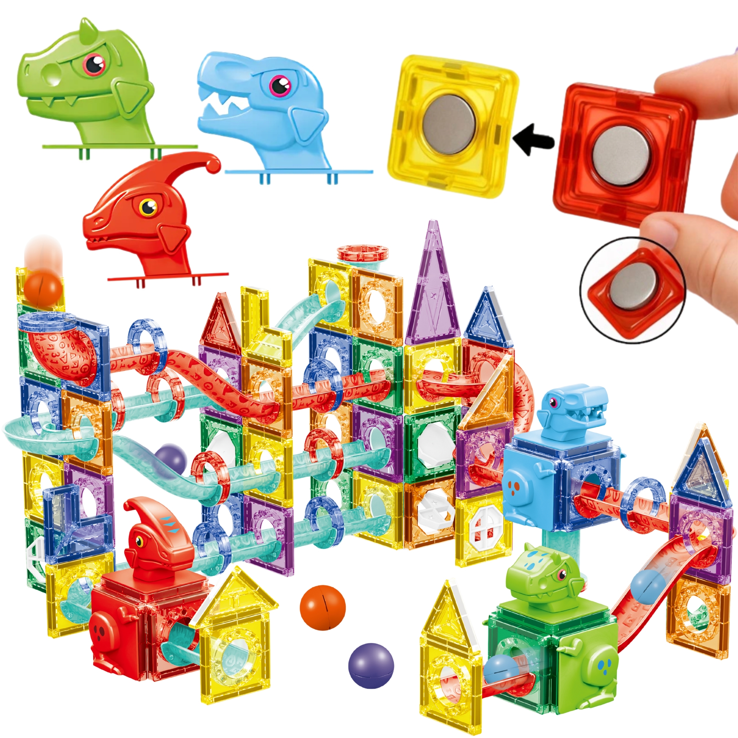WOOPIE Klocki Magnetyczne Konstrukcyjne 3D Zestaw Edukacyjny Tor Kulkowy 170el.