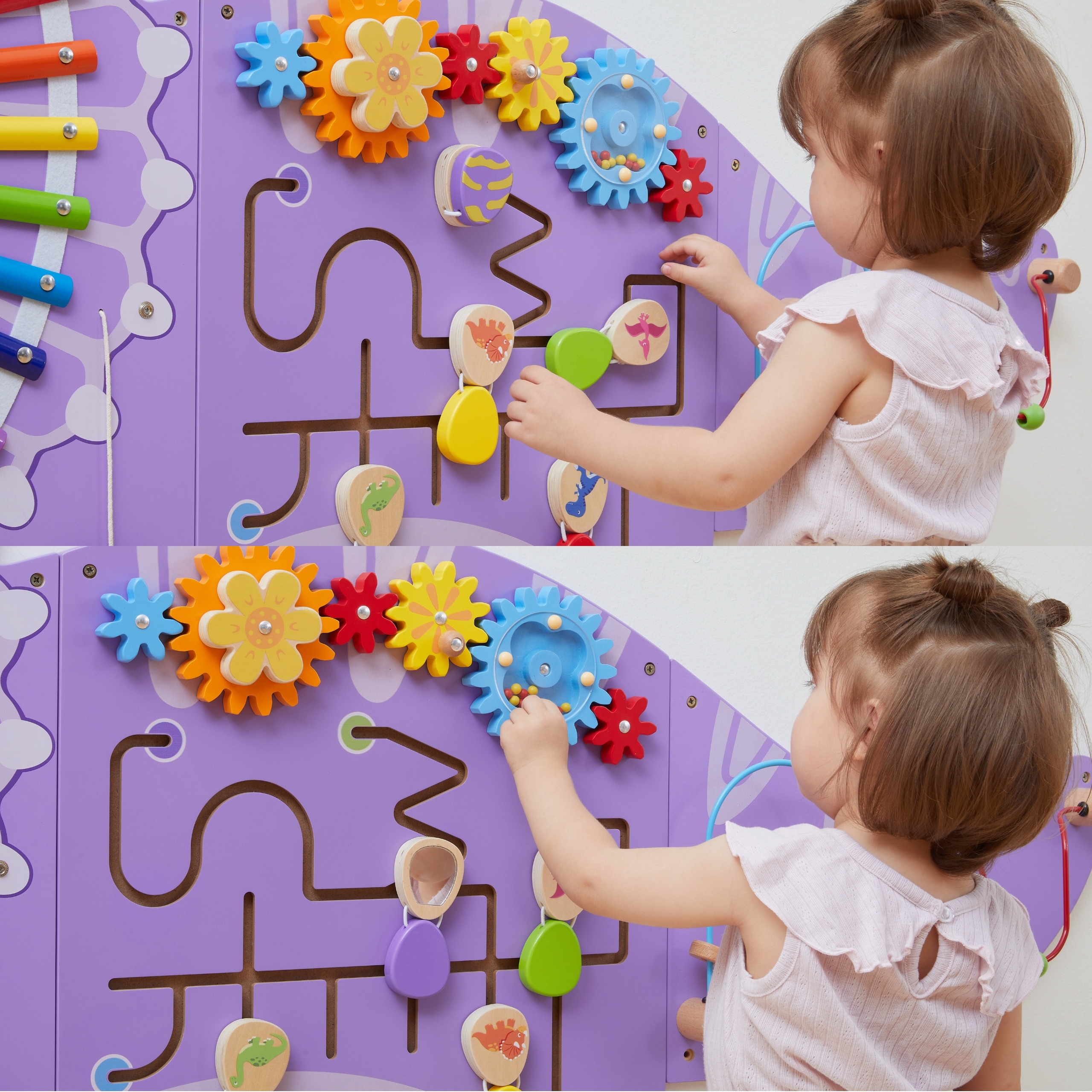 Drewniana tablica sensoryczna-manipulacyjna edu triceratops