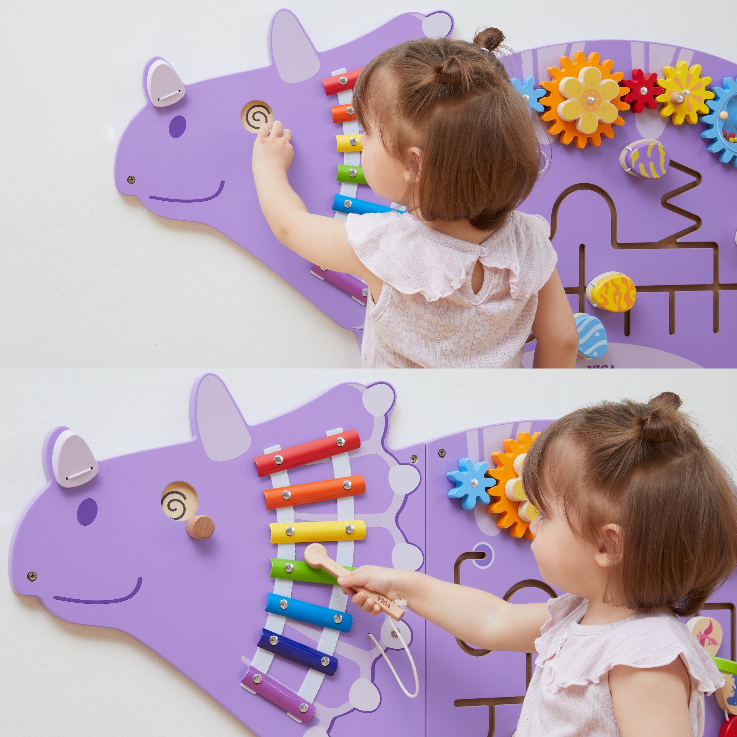 Drewniana tablica sensoryczna-manipulacyjna edu triceratops