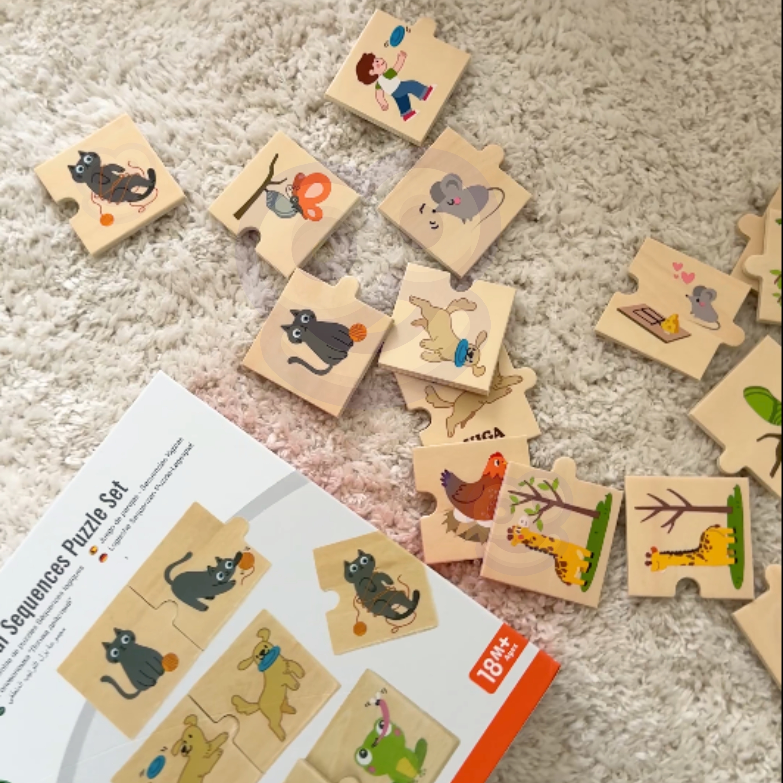Drewniana układanka puzzle dopasuj czynności zwierząt