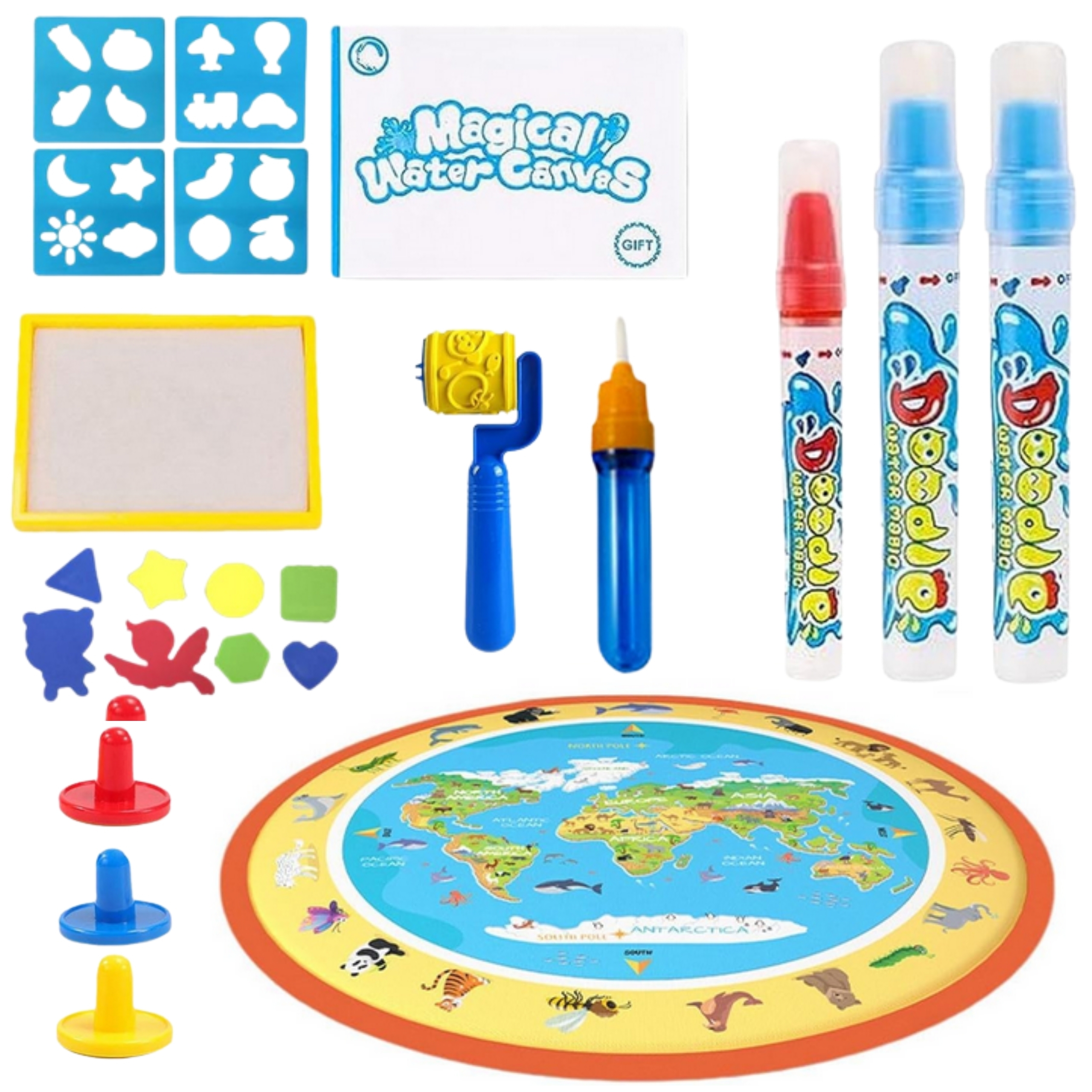 WOOPIE Magiczna Mata Wodna do Malowania Okrągła ZOO 23 el.