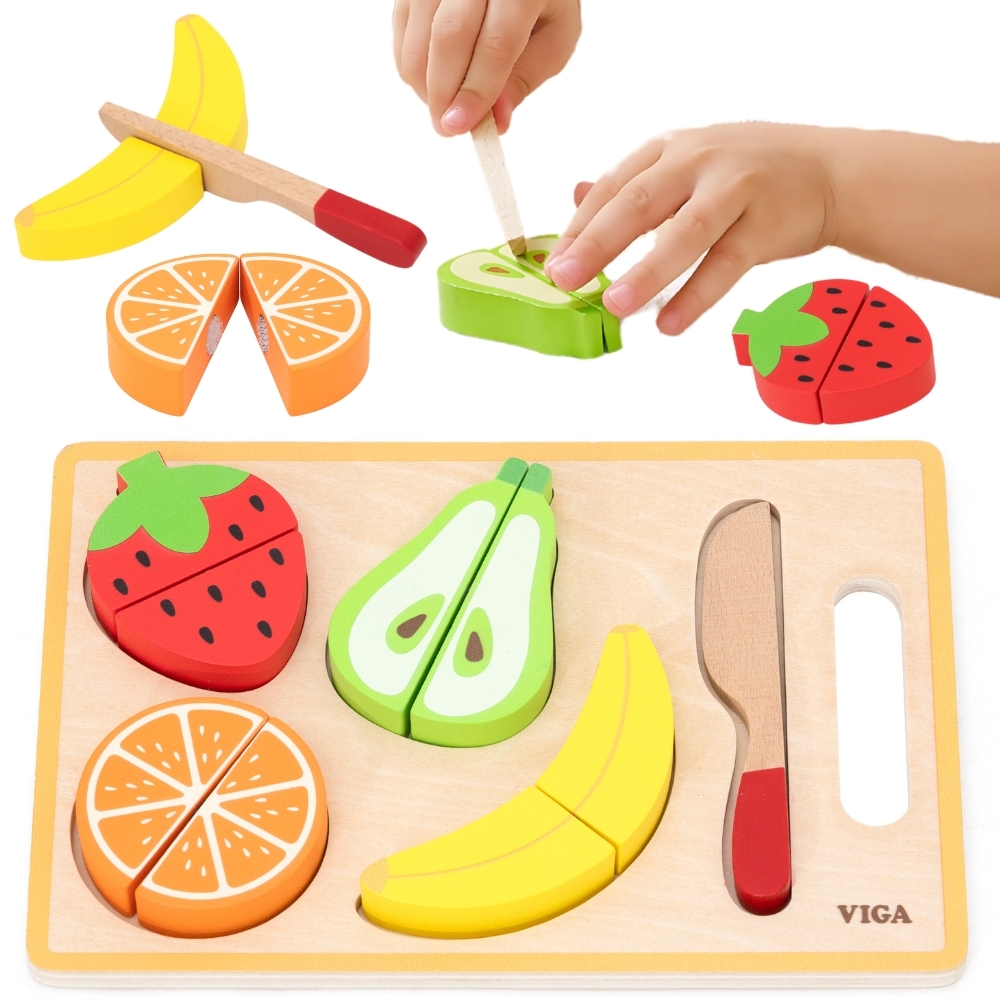 VIGA Drewniana Układanka Edukacyjna Montessori Owoce do Krojenia