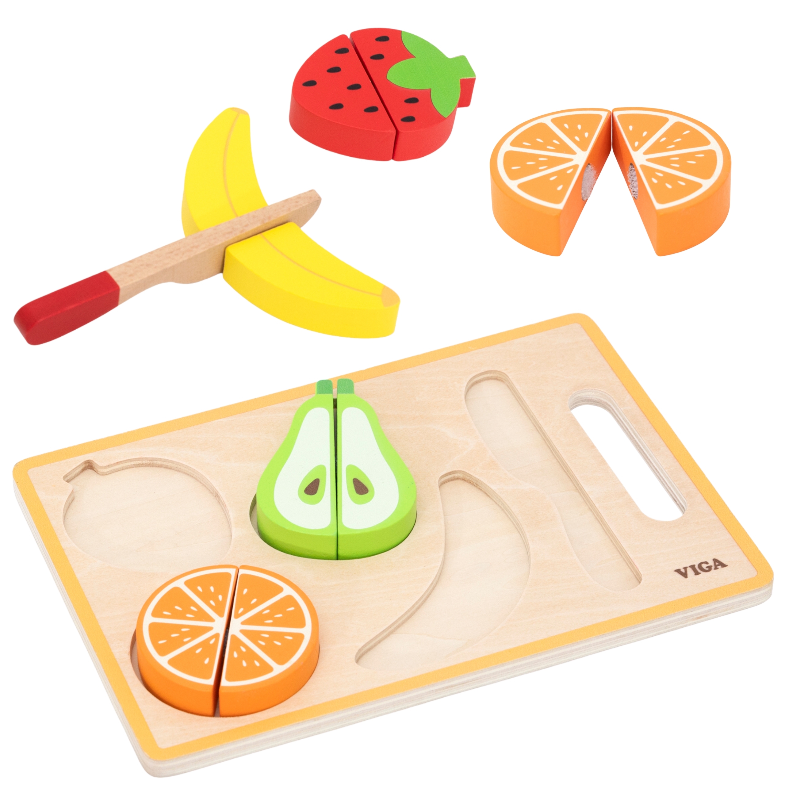VIGA Drewniana Układanka Edukacyjna Montessori Owoce do Krojenia