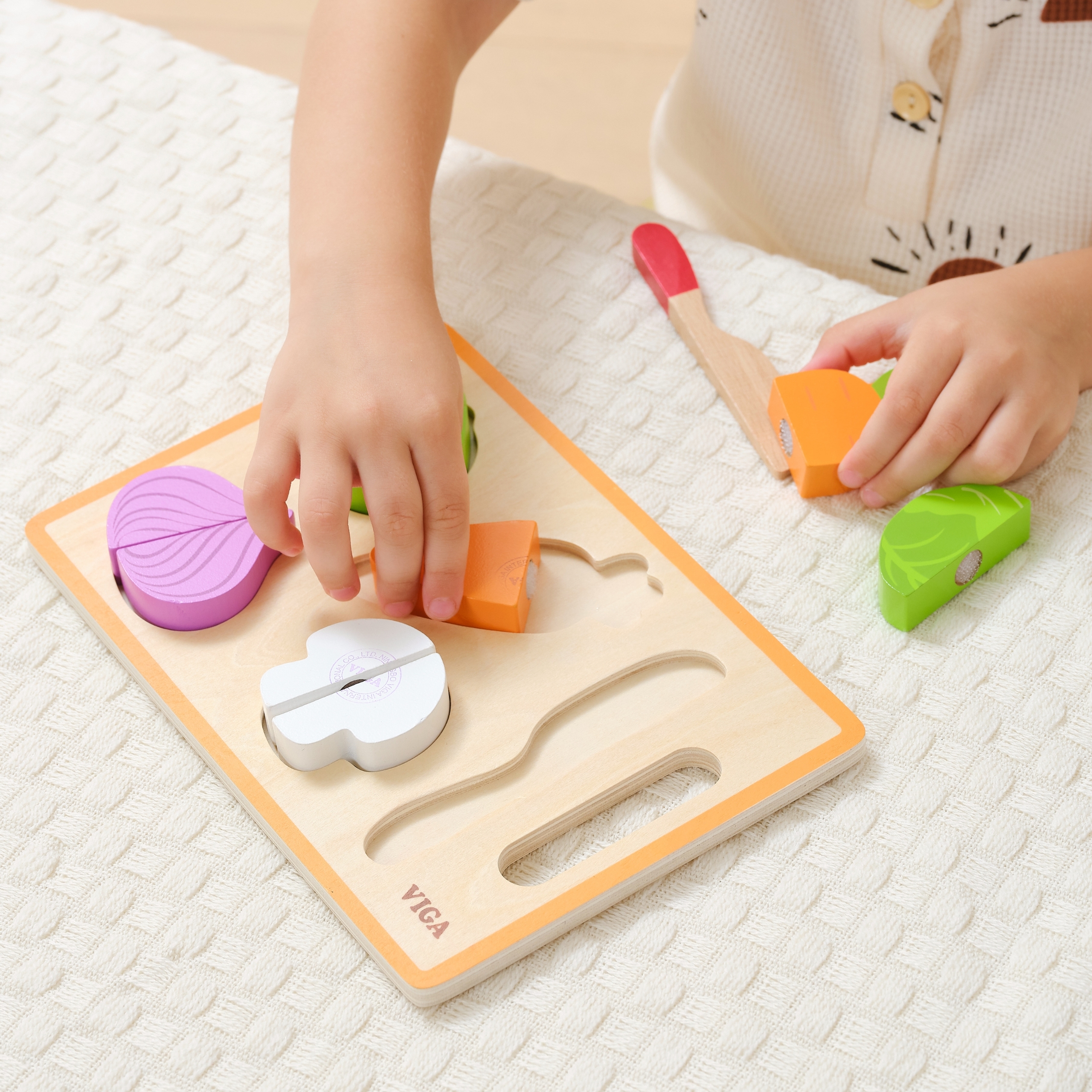 VIGA Drewniana Układanka Edukacyjna Montessori Warzywa do Krojenia