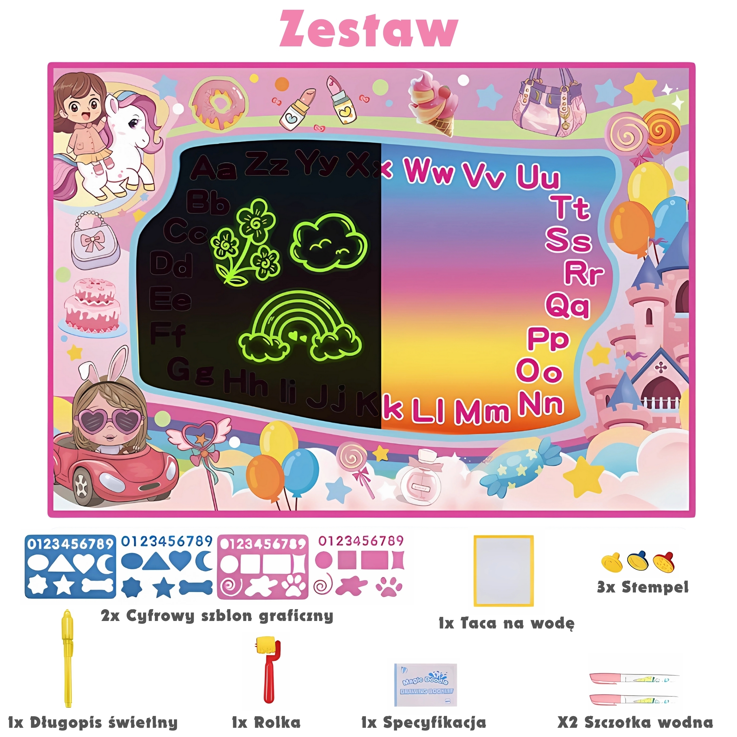 WOOPIE Mata Wodna do Malowania 2w1 XXL 100x70cm Świeci w Ciemności