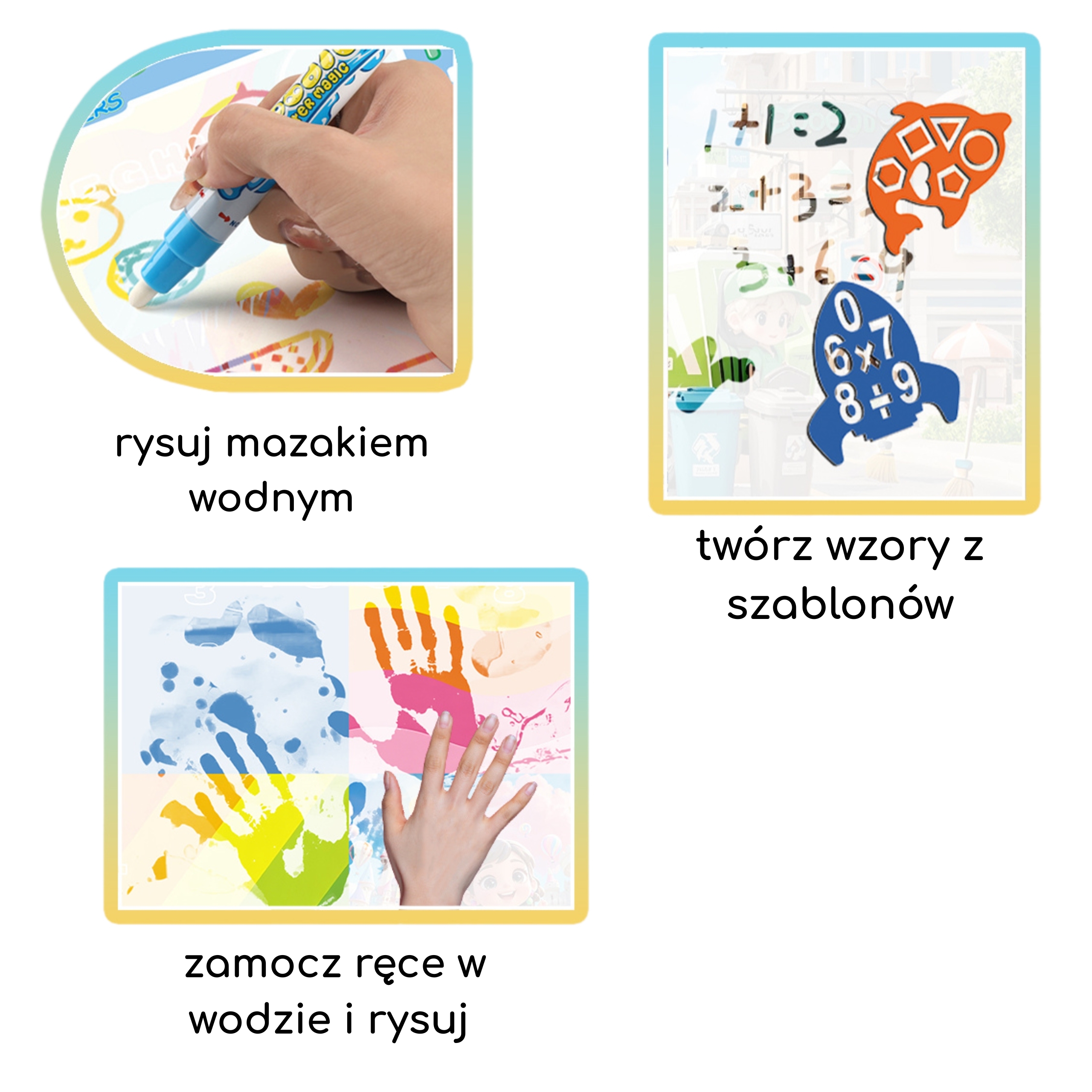 WOOPIE Mata Wodna do Malowania dla Dzieci z Dinozaurami + Akcesoria