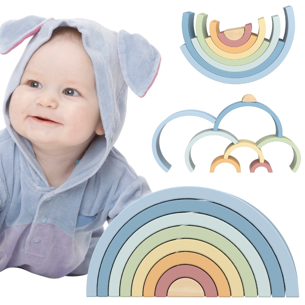 TOOKY TOY Pastelowa Układanka Drewniane Klocki Montessori Tęcza
