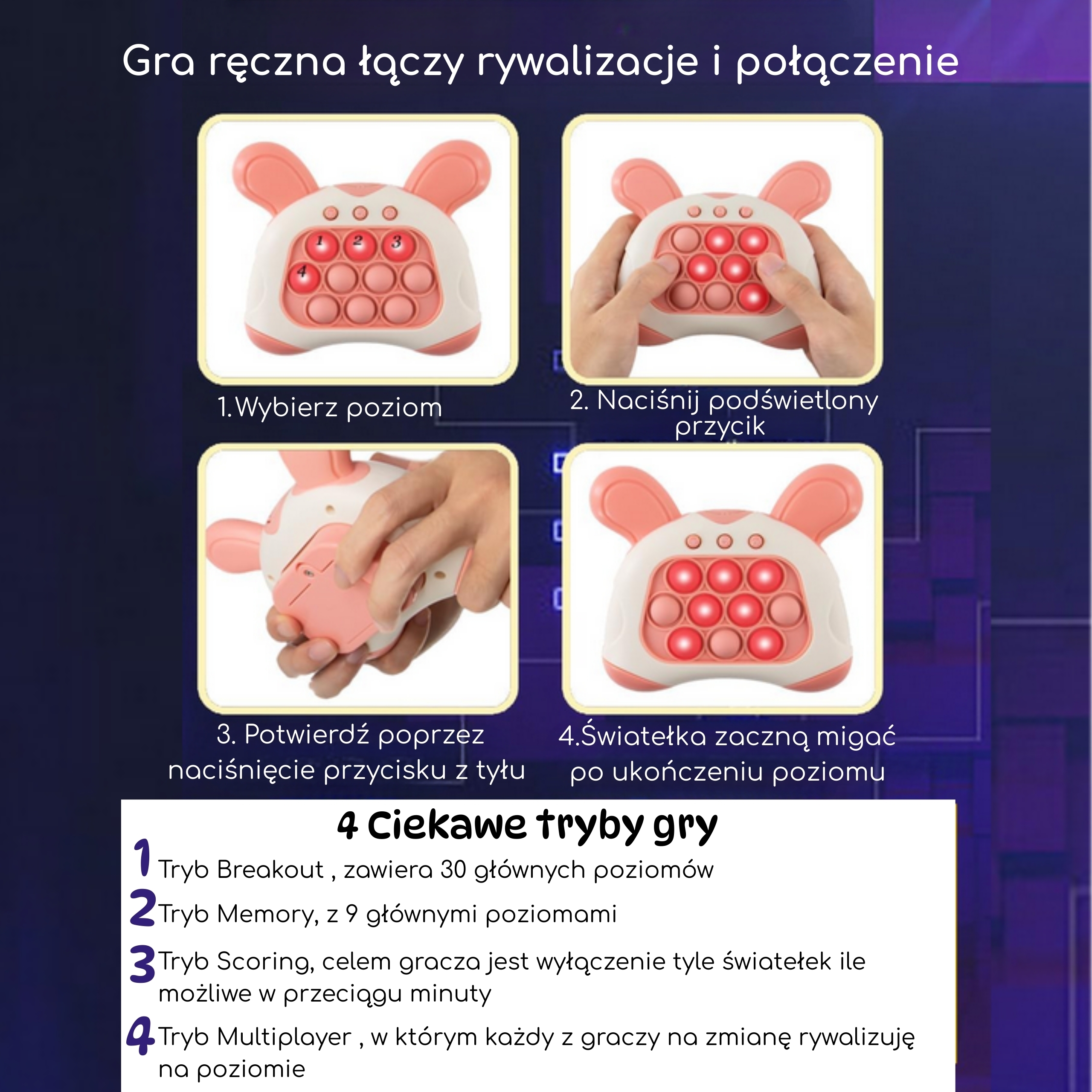 WOOPIE Gra POP IT Elektryczna Antystresowa Zręcznościowa Uszy Króliczka