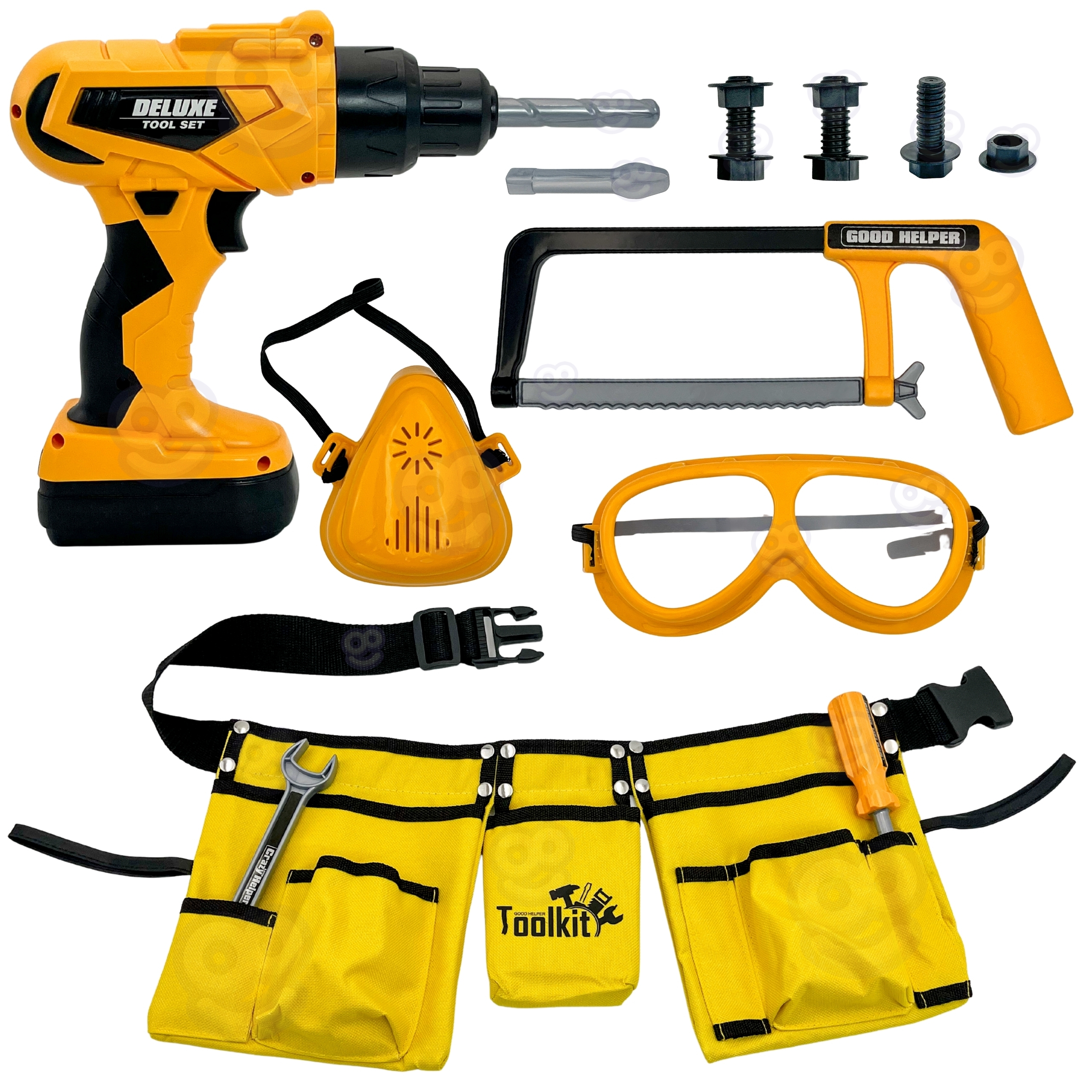 WOOPIE Zestaw Narzędzi Małego Majsterkowicza Gogle Wkrętarka Pas Na Narzędzia 16el.