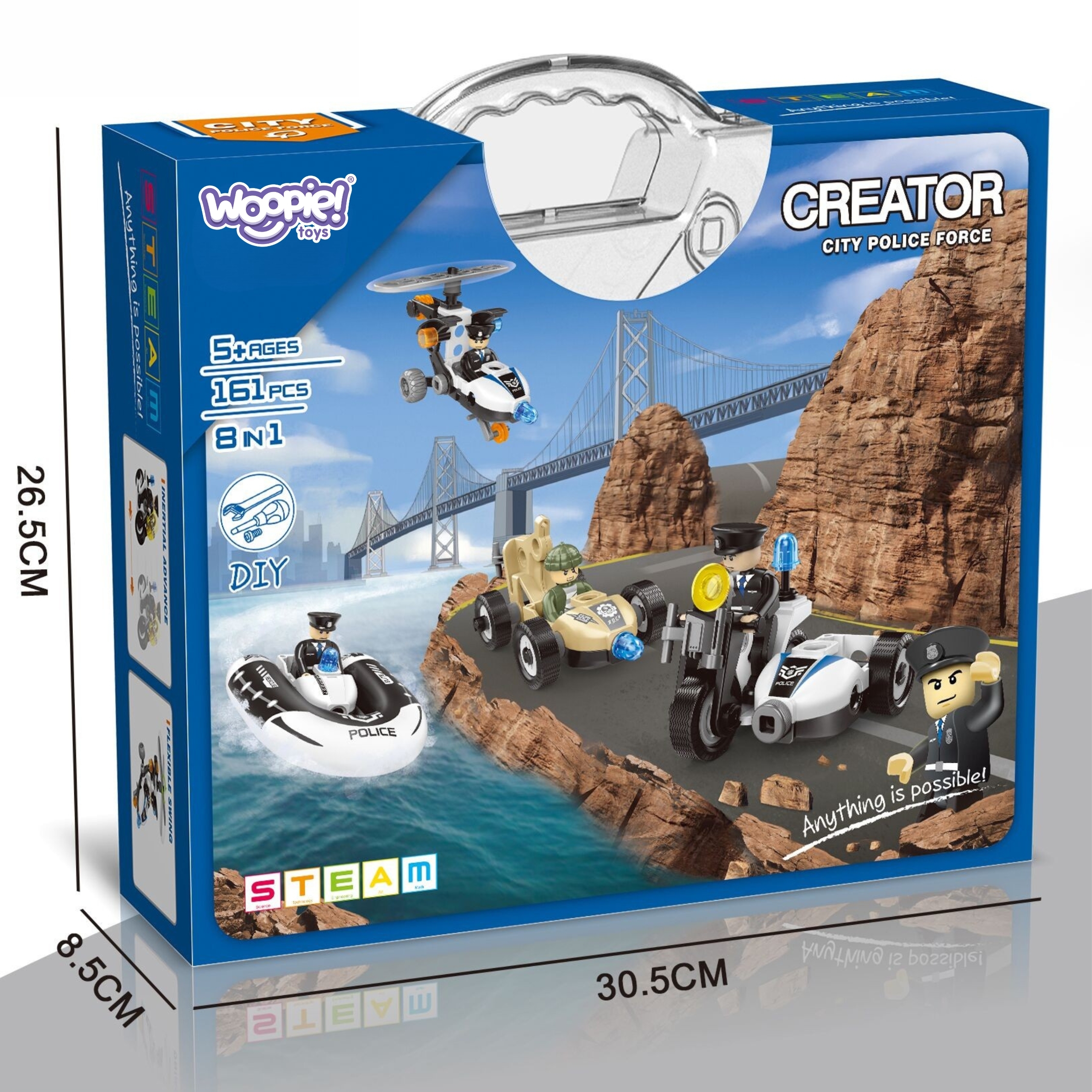 WOOPIE Klocki Konstrukcyjne Zbuduj Pojazdy Policyjne 8 Modeli STEAM – Zostań bohaterem miasta!