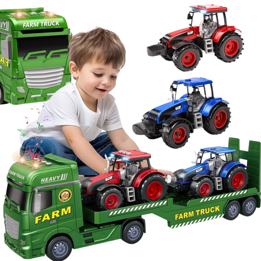 WOOPIE Samochód Laweta z Traktorami Farma Światła Dźwięki