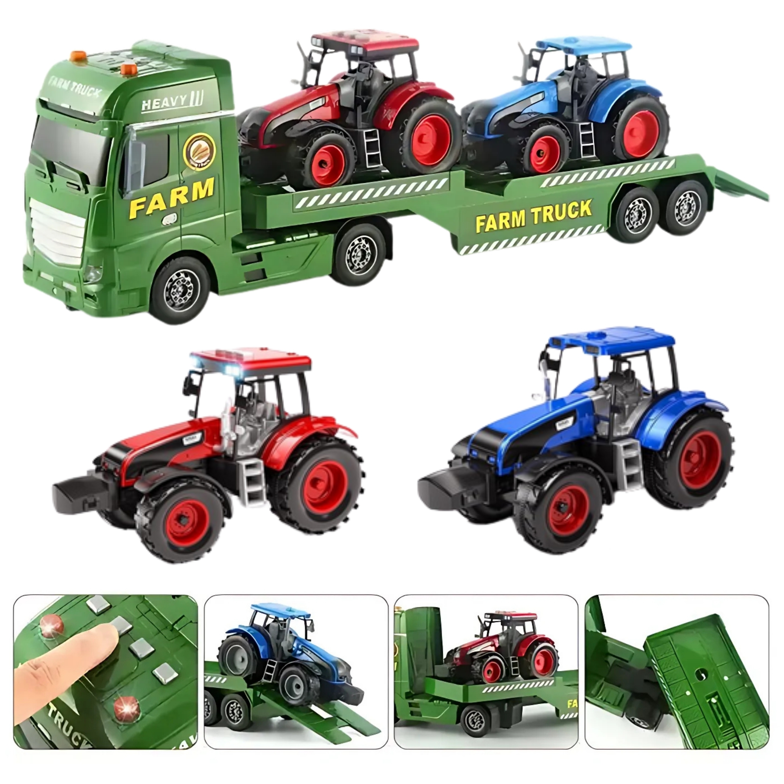 WOOPIE Samochód Laweta z Traktorami Farma Światła Dźwięki