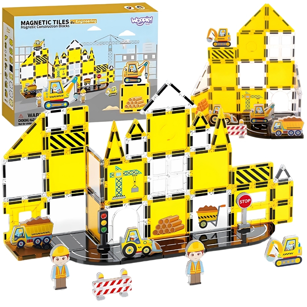 WOOPIE Magneyczne Klocki Konstrukcyjne 7,5 cm Plac Budowy STEAM 47 el.