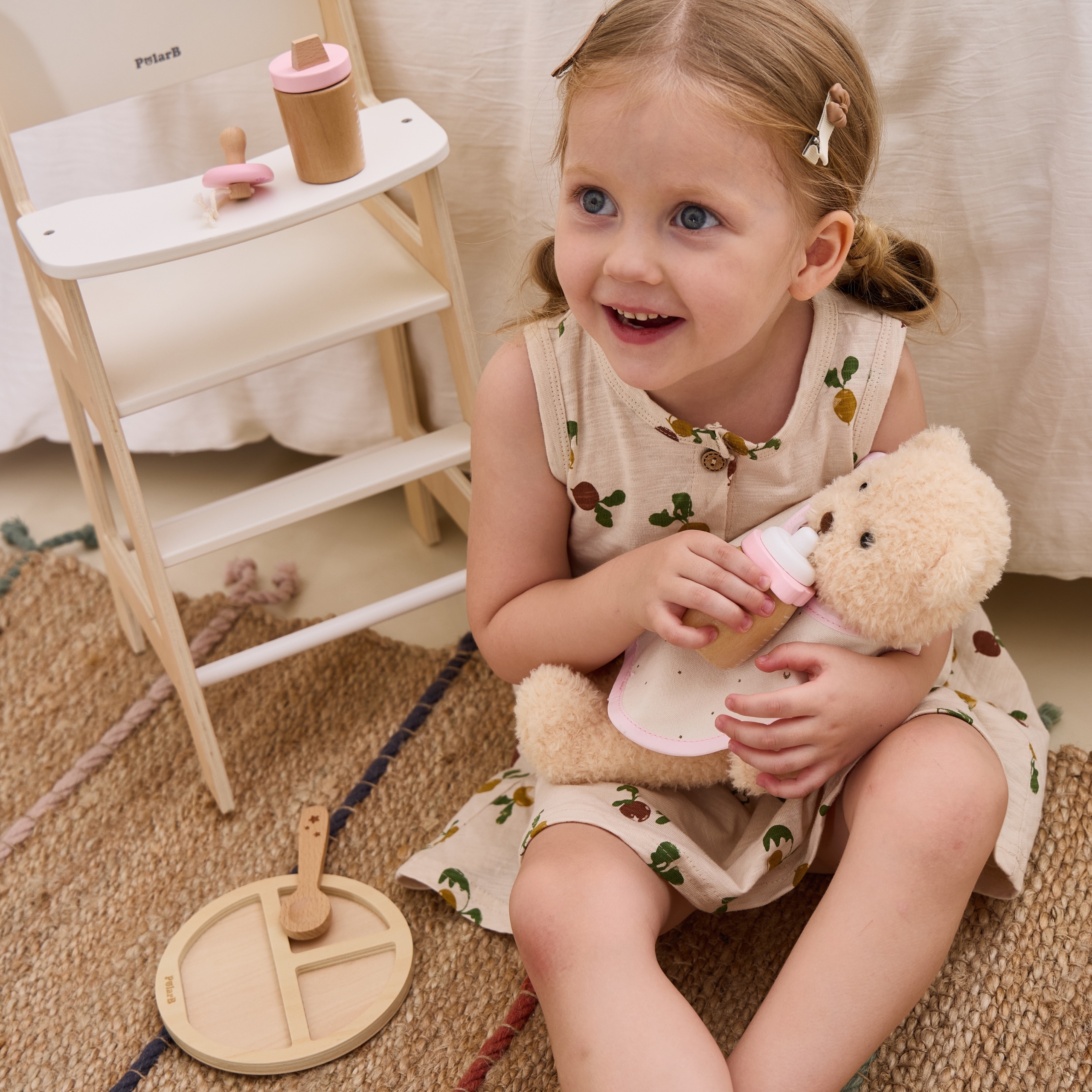 VIGA PolarB Drewniany Zestaw do Karmienia Lalki Torba - z Butelką i Śliniaczkiem