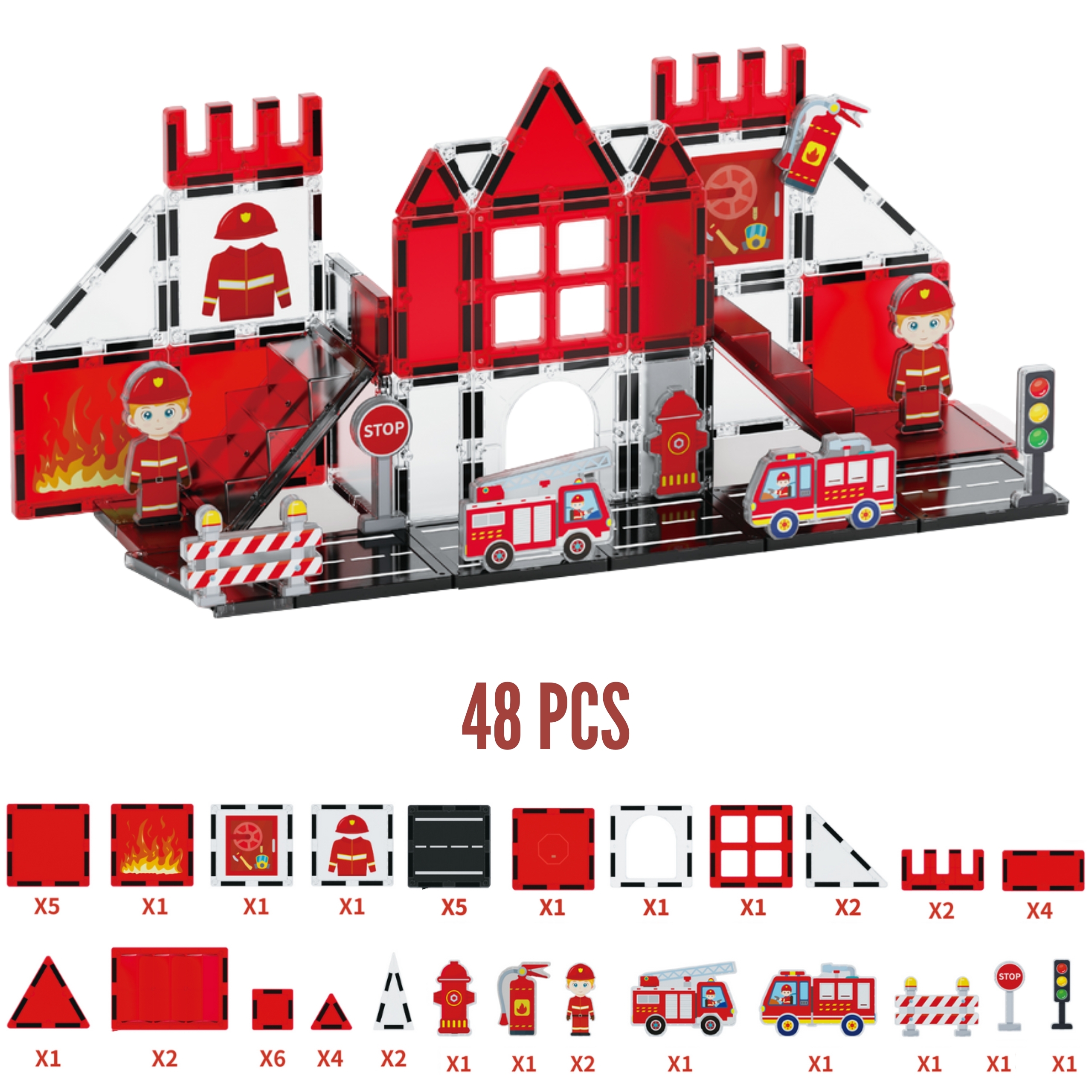 WOOPIE Klocki Magnetyczne 3D Zestaw Straż Pożarna 48el.