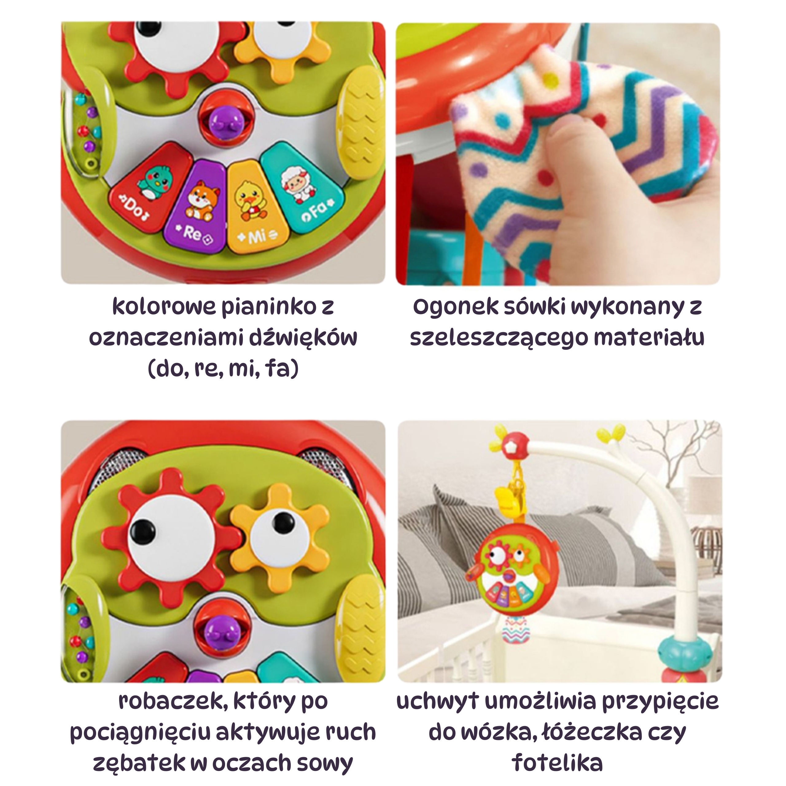 WOOPIE BABY Interaktywna Zabawka Sowa Pianinko z Szeleszczącym Ogonem