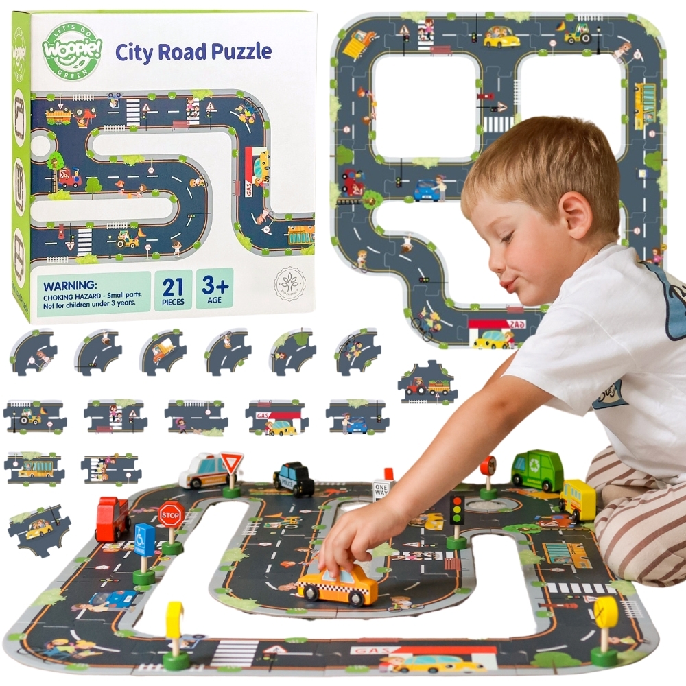 WOOPIE GREEN Droga Puzzle dla Dzieci Autostrada Makieta 21 el. Certyfikat FSC