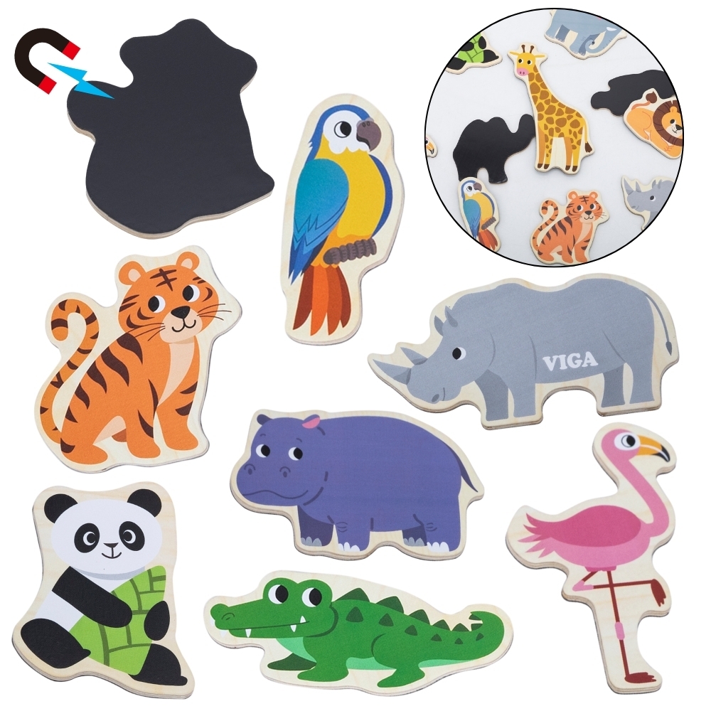 VIGA Drewniane Magnesy Dzikie Zwierzęta – Kolorowe Magnesy Edukacyjne 18M+