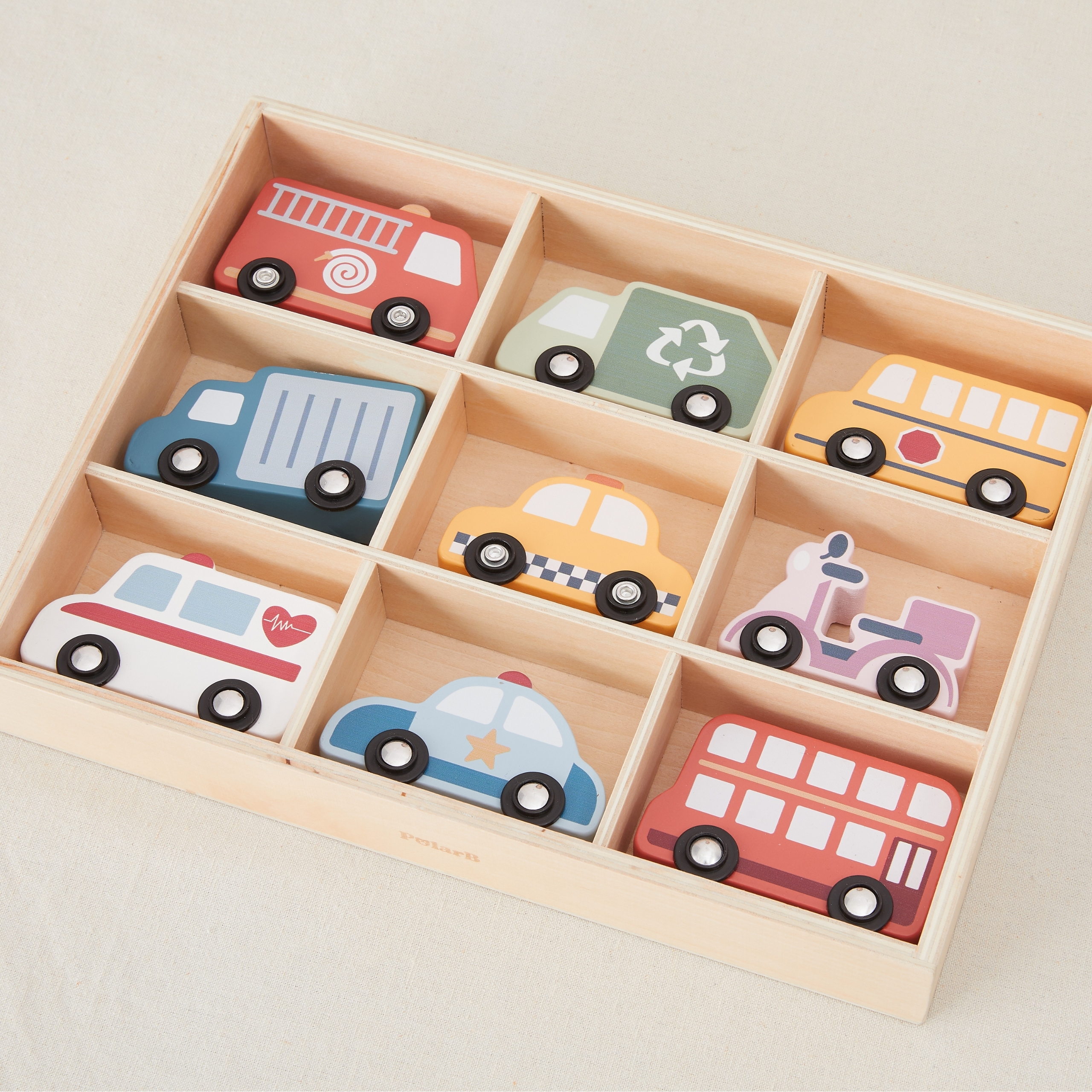 VIGA Drewniany Zestaw Kolorowych Pojazdów Miejskich 9szt.