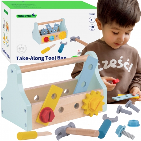 TOOKY TOY Drewniana Skrzynka z Narzędziami Zestaw 18 el.