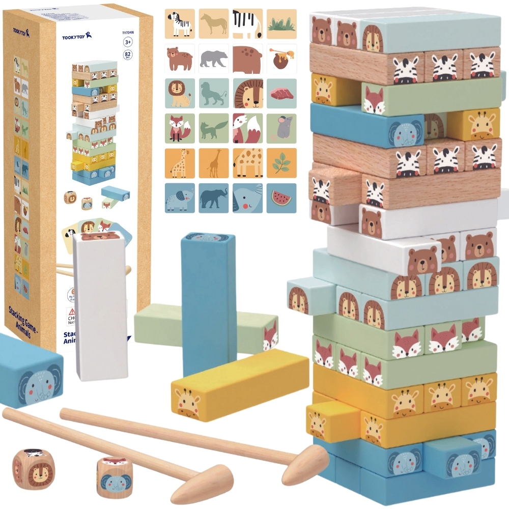 TOOKY TOY Gra Zręcznościowa "Chwiejąca się Wieża"  Zwierzęta 82 el.