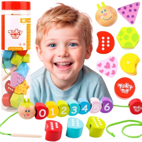TOOKY TOY Drewniana Sznurowana Gąsienica Do Nawlekania Zręcznościowa