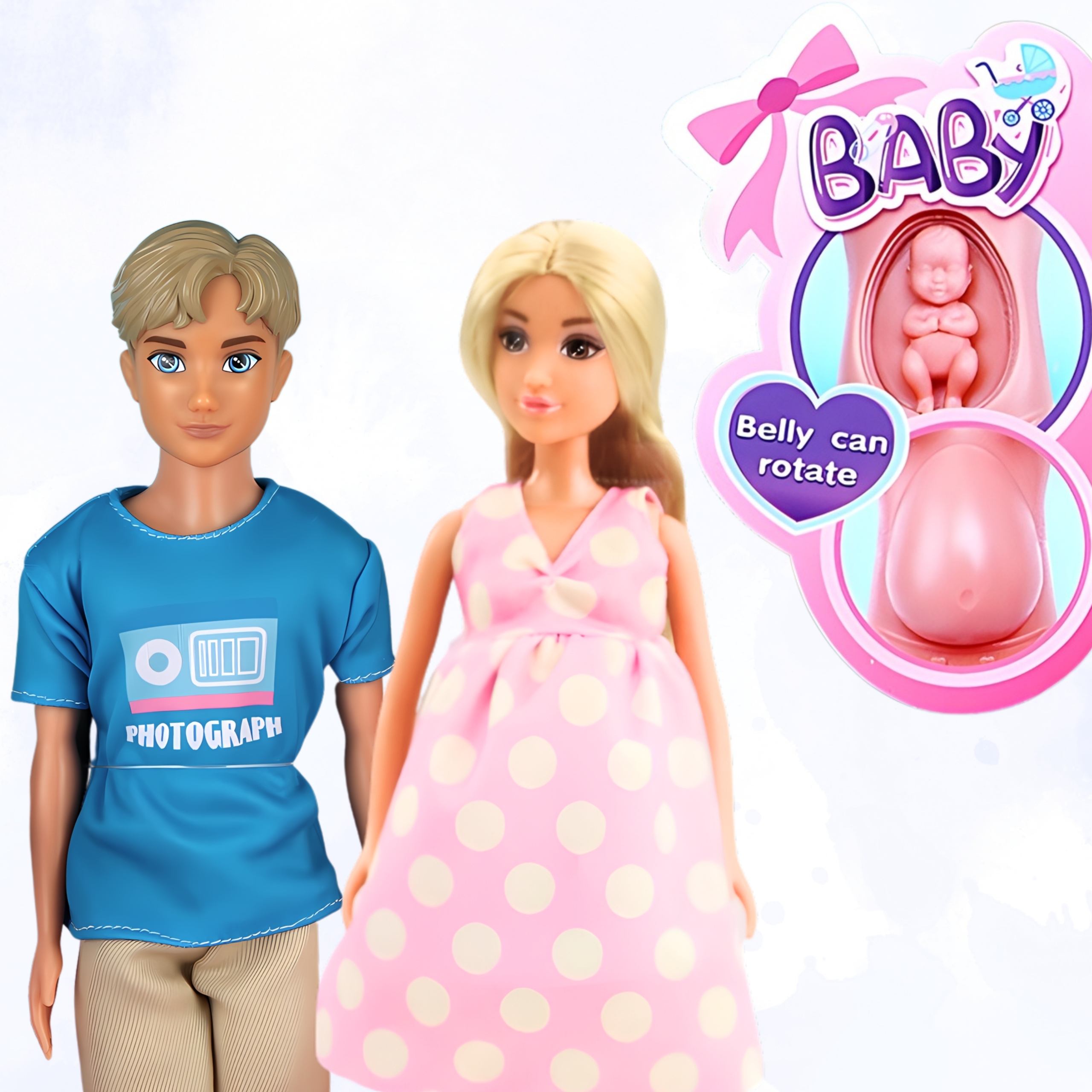 Zestaw lalek rodzina lily w ciąży tata niemowlak wózek akcesoria - 3 z 4