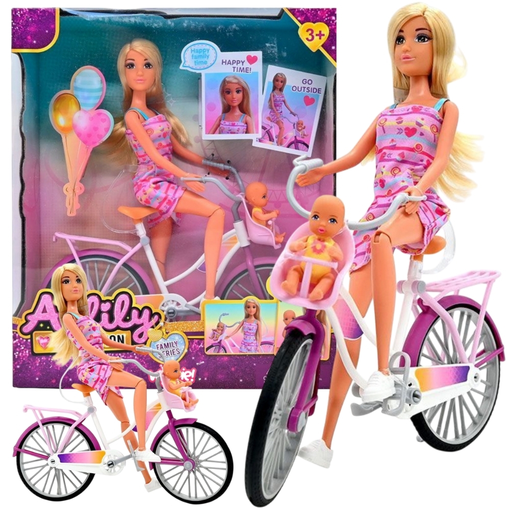 Lalka lily rowerzystka bobas w foteliku rower - Zestaw lalki‑mamy z bobasem i rowerem od marki Woopie to niezwykła...