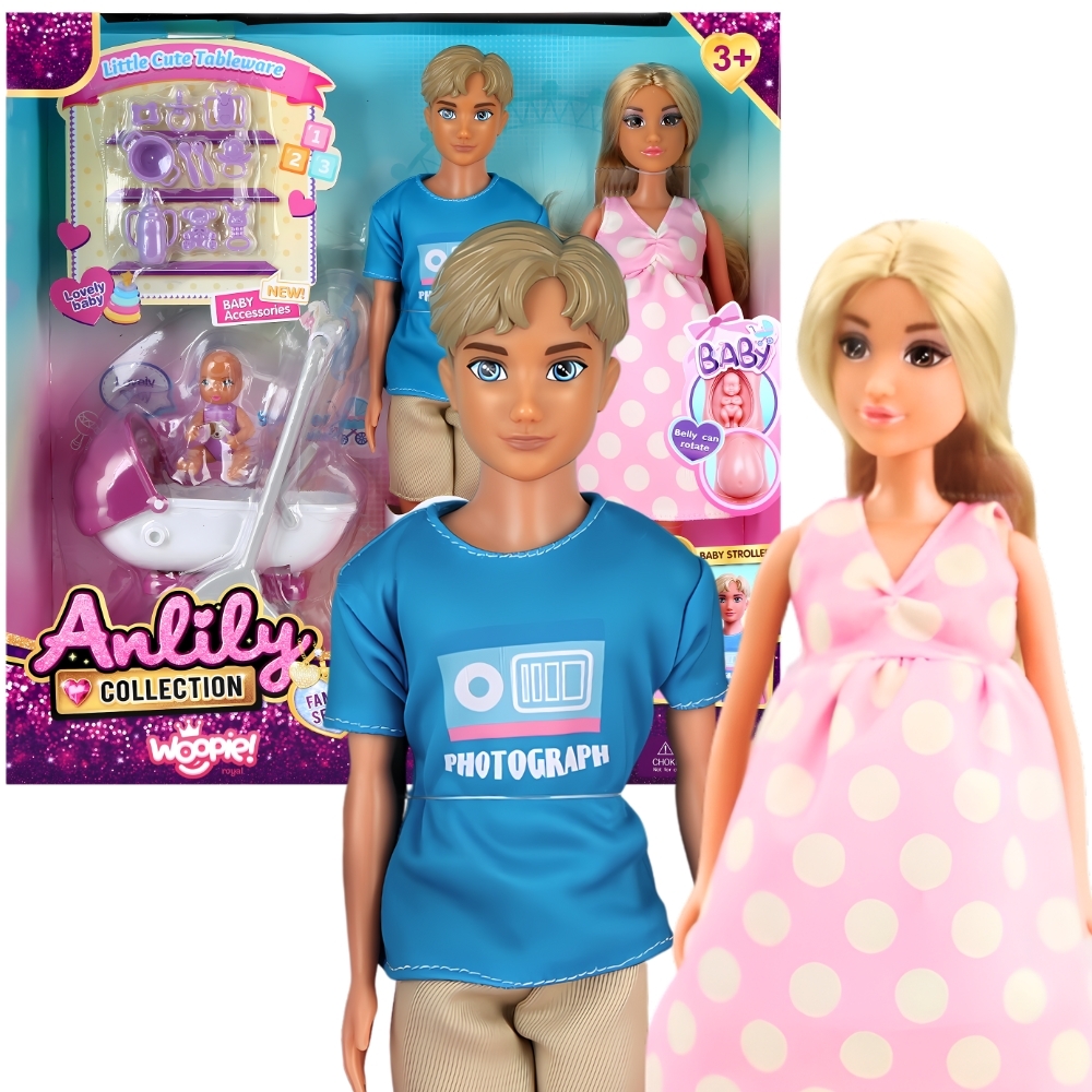 Zestaw lalek rodzina lily w ciąży tata niemowlak wózek akcesoria - Zestaw rodzinny z lalkami od marki Woopie to wspaniała propozycja dla...