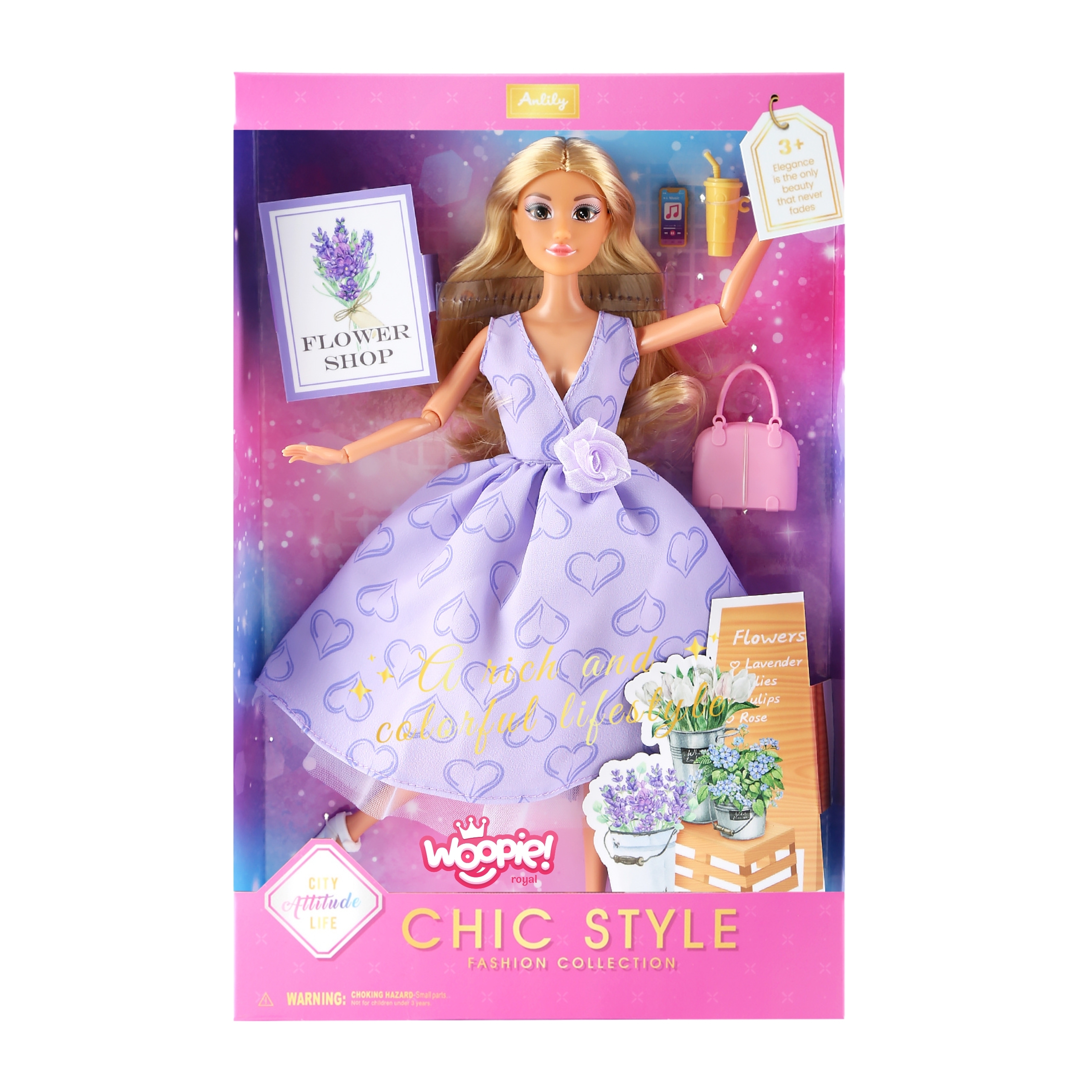 Lalka lily długie blond włosy 30 cm lawendowa suknia akcesoria - 3 z 3