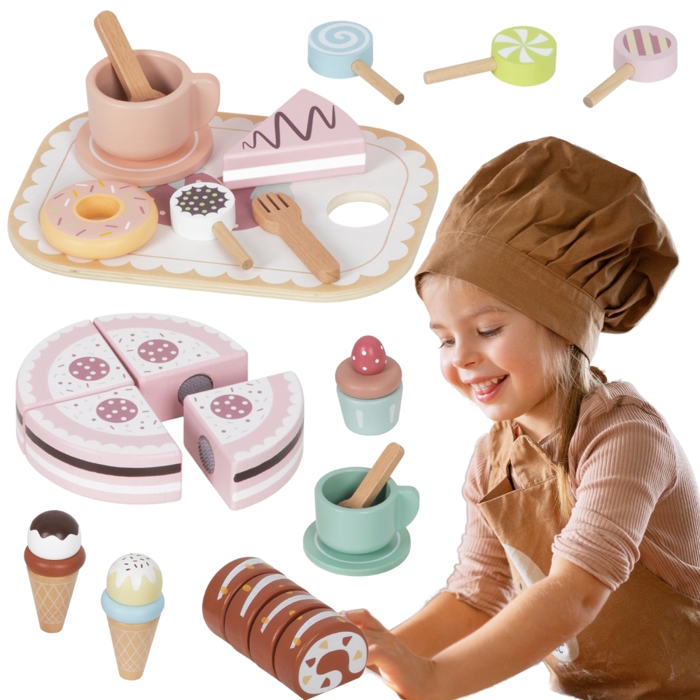 TOOKY TOY Sweet Cake Drewniany Zestaw Słodkości w Pudełku Cukiernia Lodziarnia