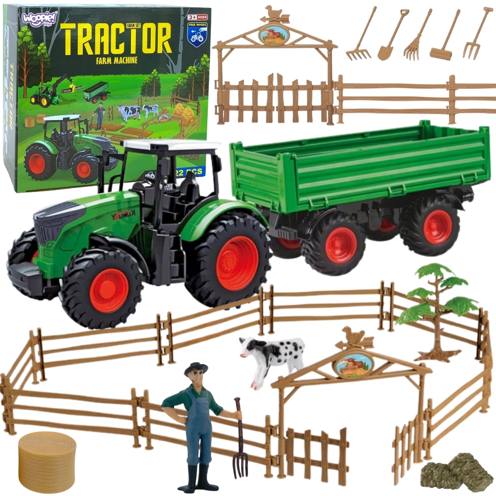 WOOPIE Zestaw Mini Farma Traktor Zwierzęta Osada Farma Rolnik 1:24