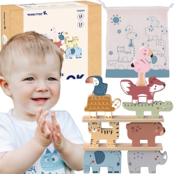 TOOKY TOY Drewniane Klocki Układanka Zwierzątka Montessori 9 el.