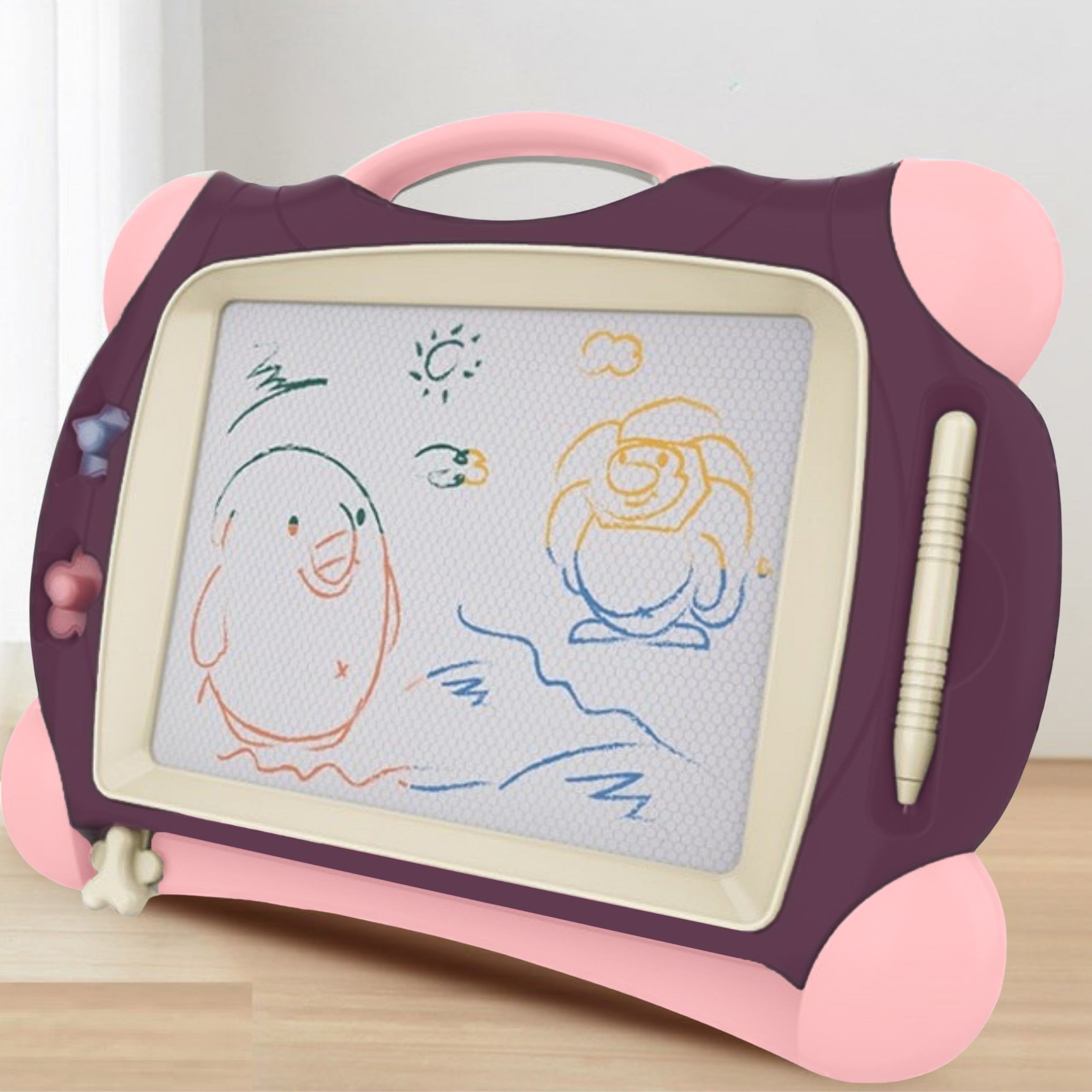 WOOPIE Znikopis Tablica Magnetyczna Kolorowa + 2 Stempelki Fioletowy