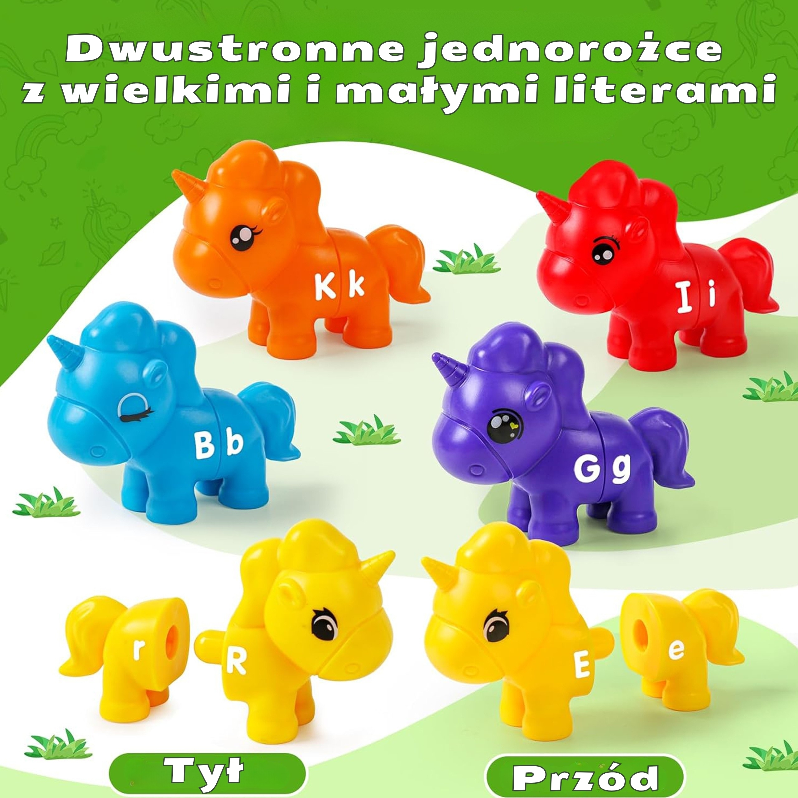 Figurki montessori zestaw edukacyjny jednorożce do składania "dopasuj literki" 13 el. - 34 z 36