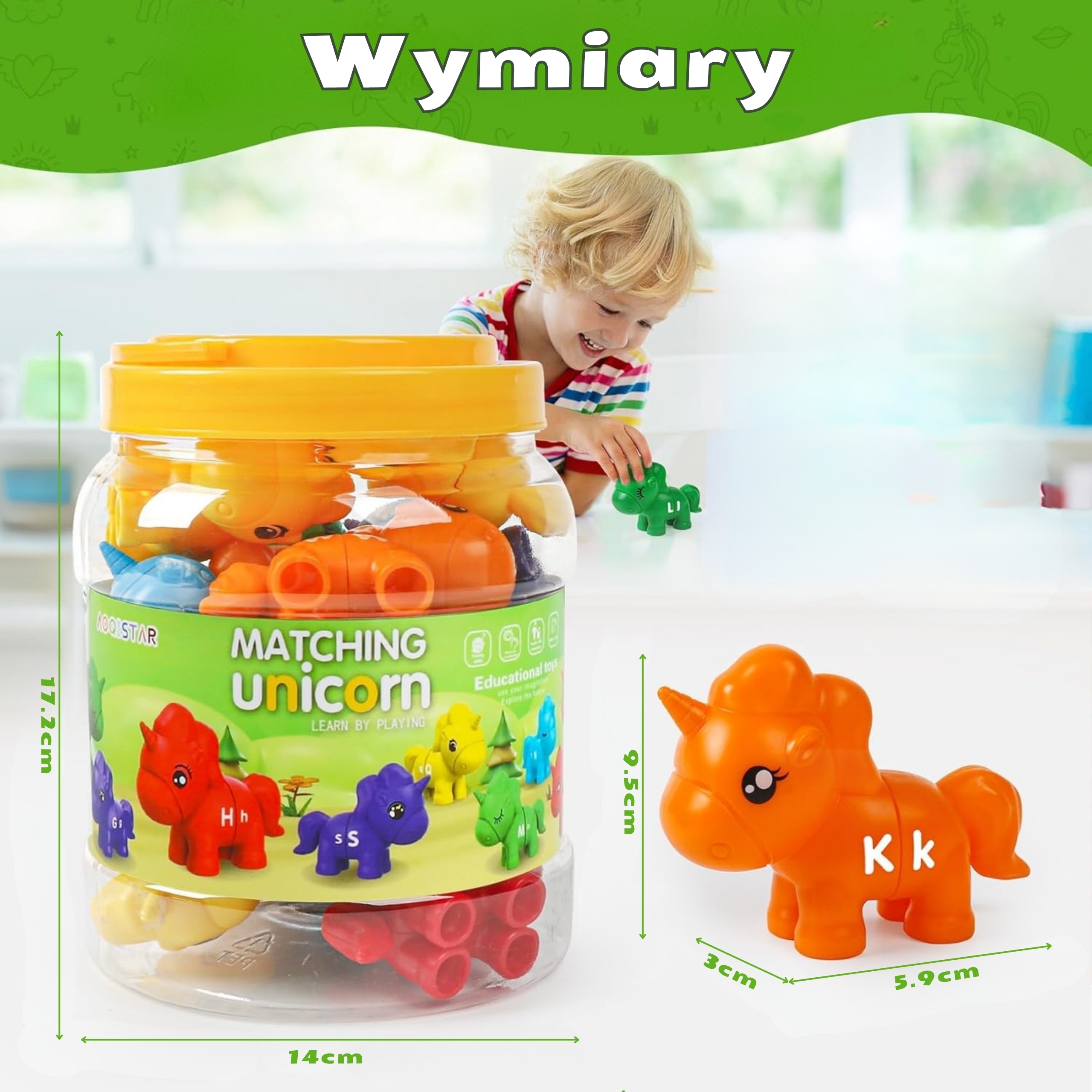 Figurki montessori zestaw edukacyjny jednorożce do składania "dopasuj literki" 13 el. - 35 z 36