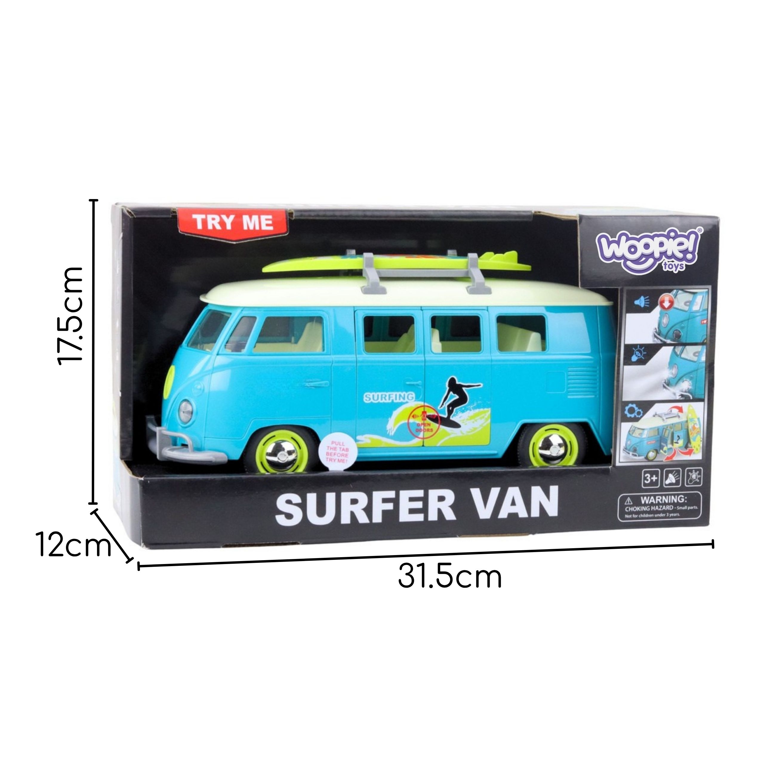 Samochód bus surfing klasyczny niebieski ze światłem i dźwiękiem model - 5 z 5