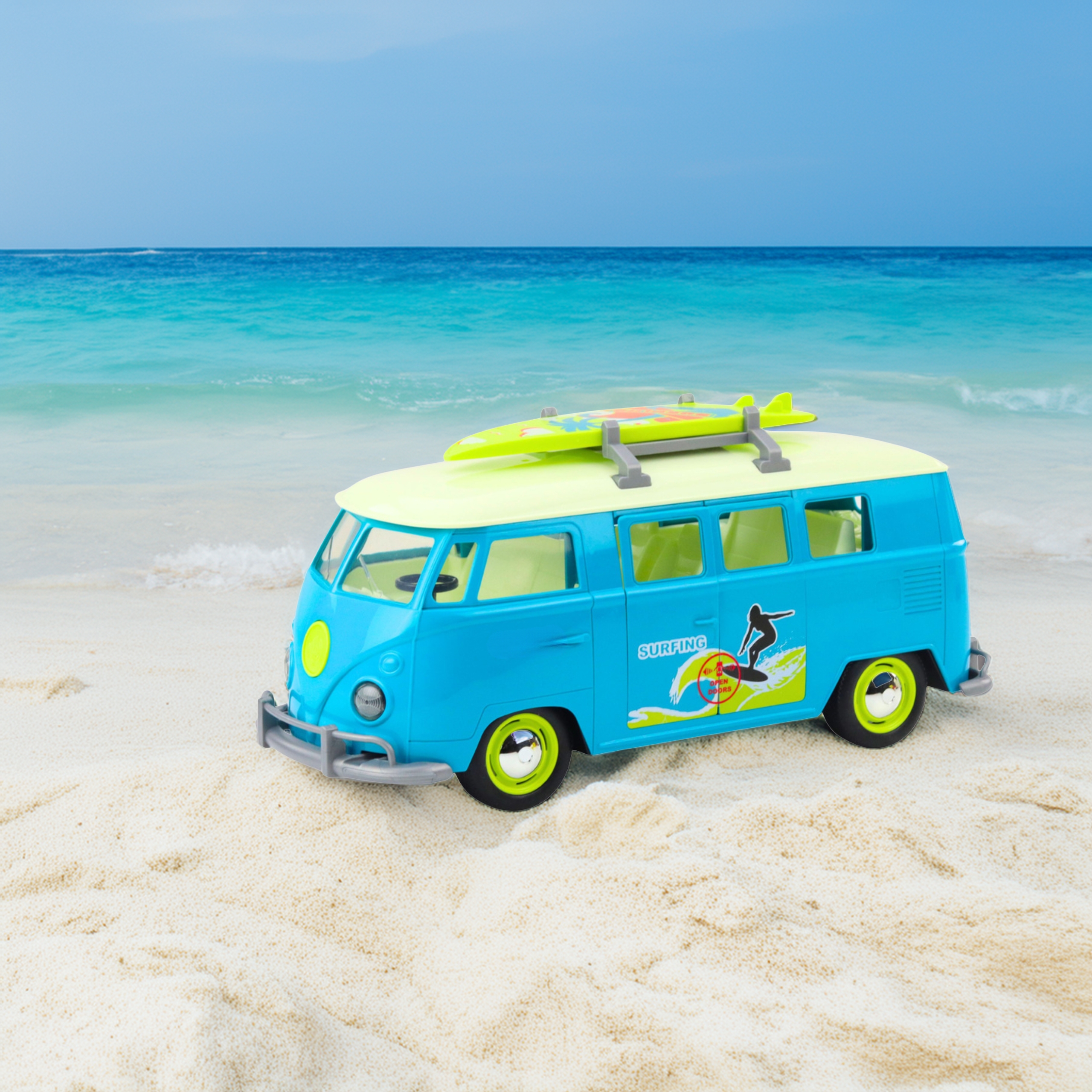 Samochód bus surfing klasyczny niebieski ze światłem i dźwiękiem model - 2 z 5