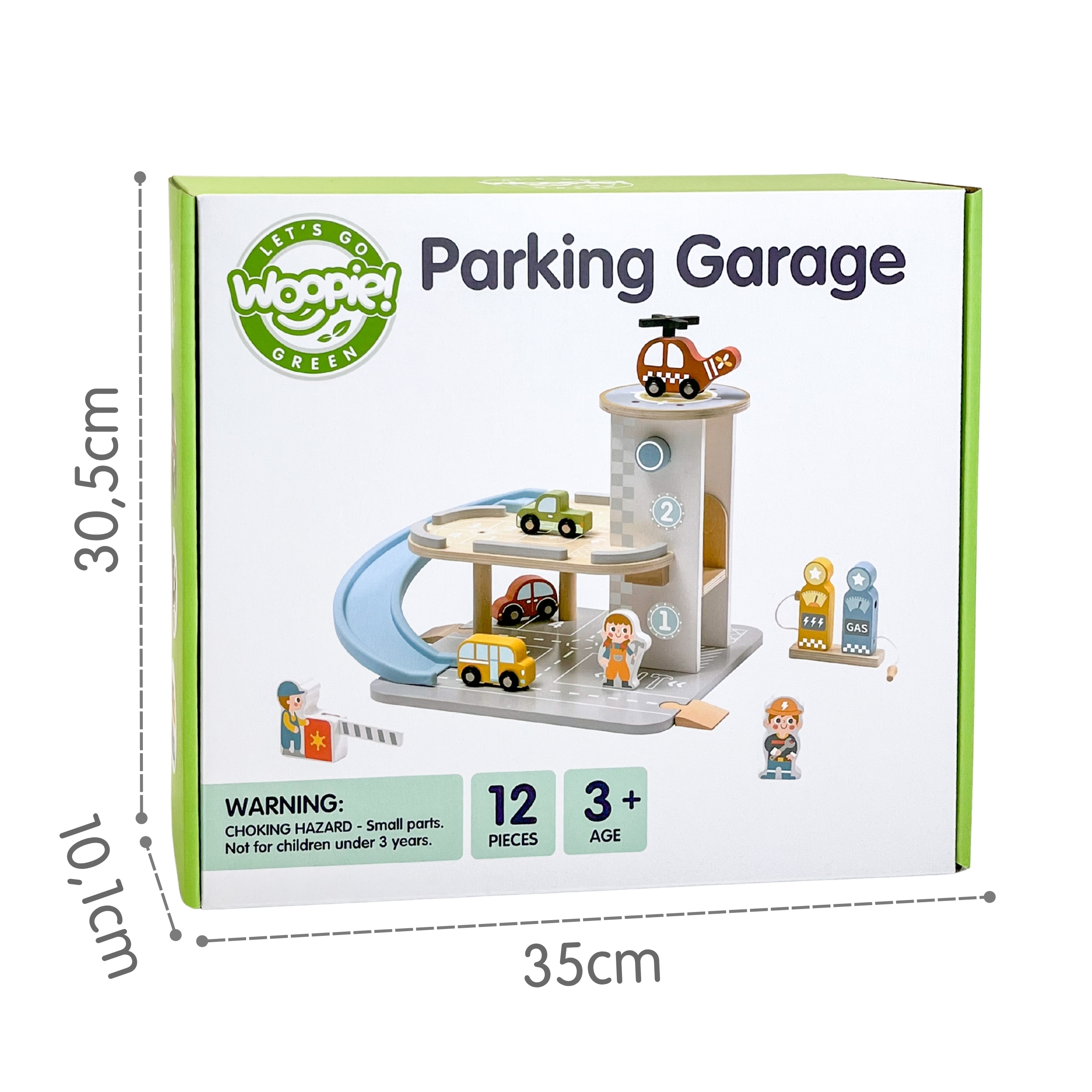 Drewniany parking piętrowy 2w1 stacja benzynowa z autkami i figurkami 12 el. fsc - 5 z 5