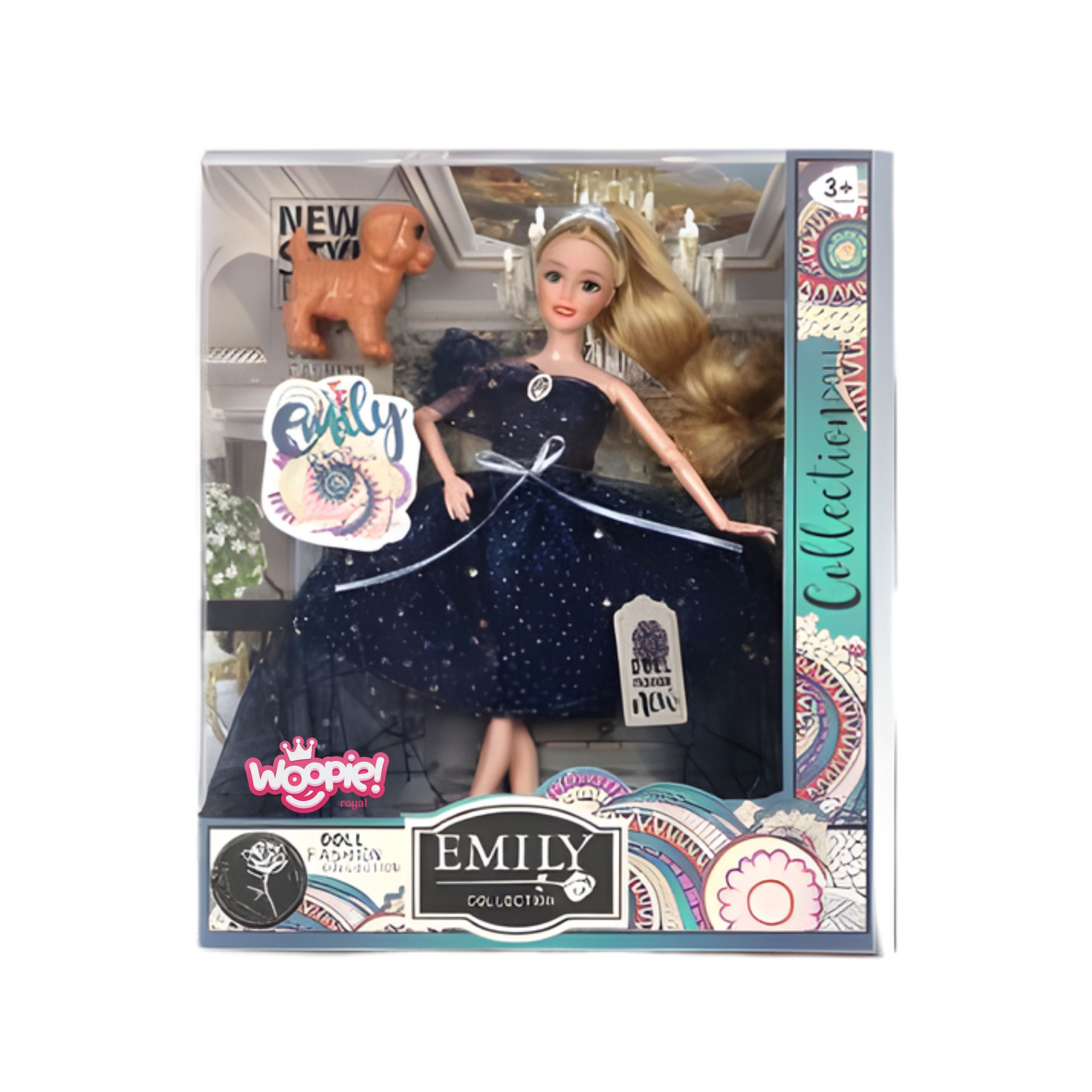 Lalka emi w koronie i czarnej sukni piesek - 3 z 3