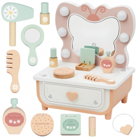 TOOKY TOY Drewniana Toaletka Akcesoria Lustro + Kosmetyki