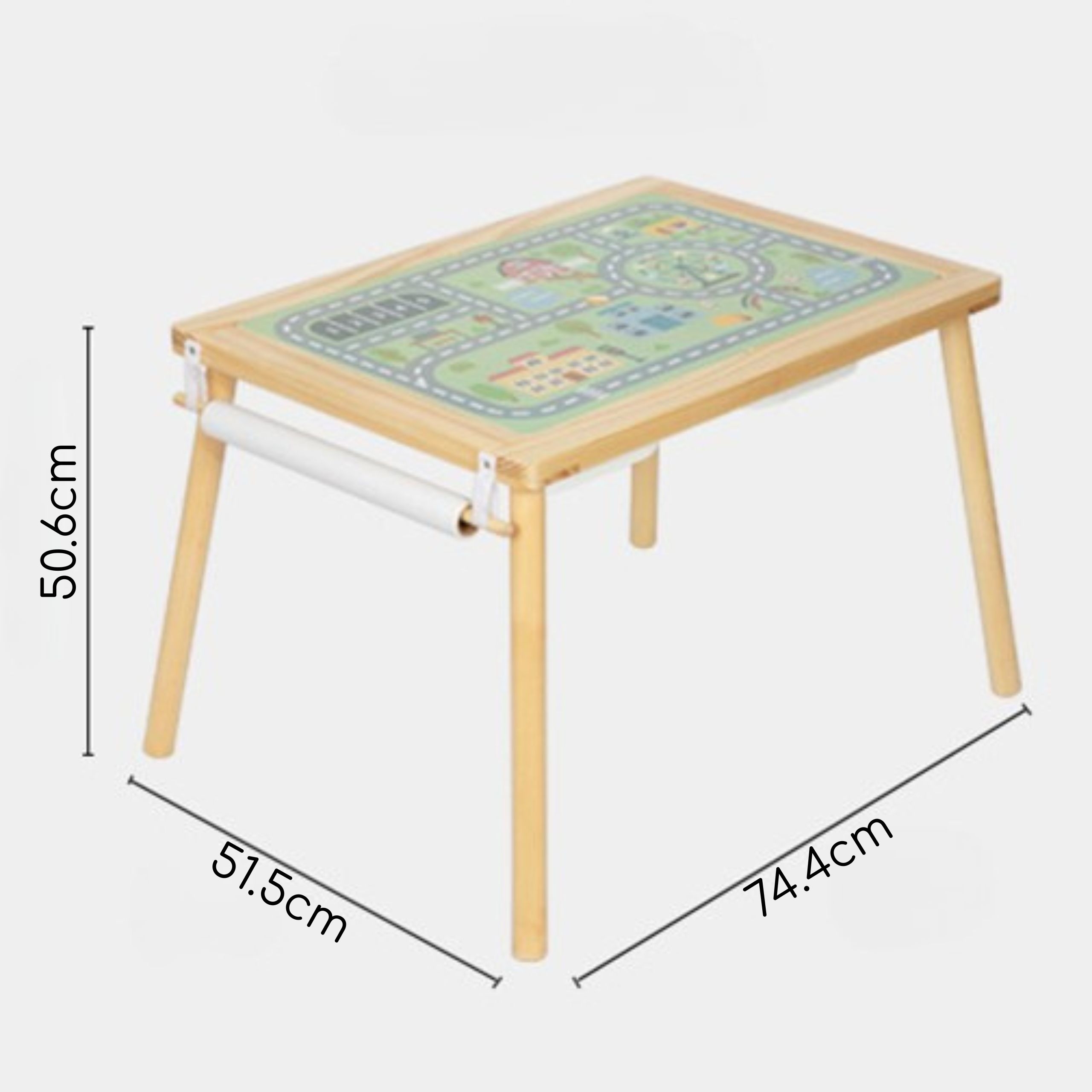 Drewniany stolik aktywności 4w1 tablica kredowa pojemniki mapa miasta papier rysunkowy - 7 z 7