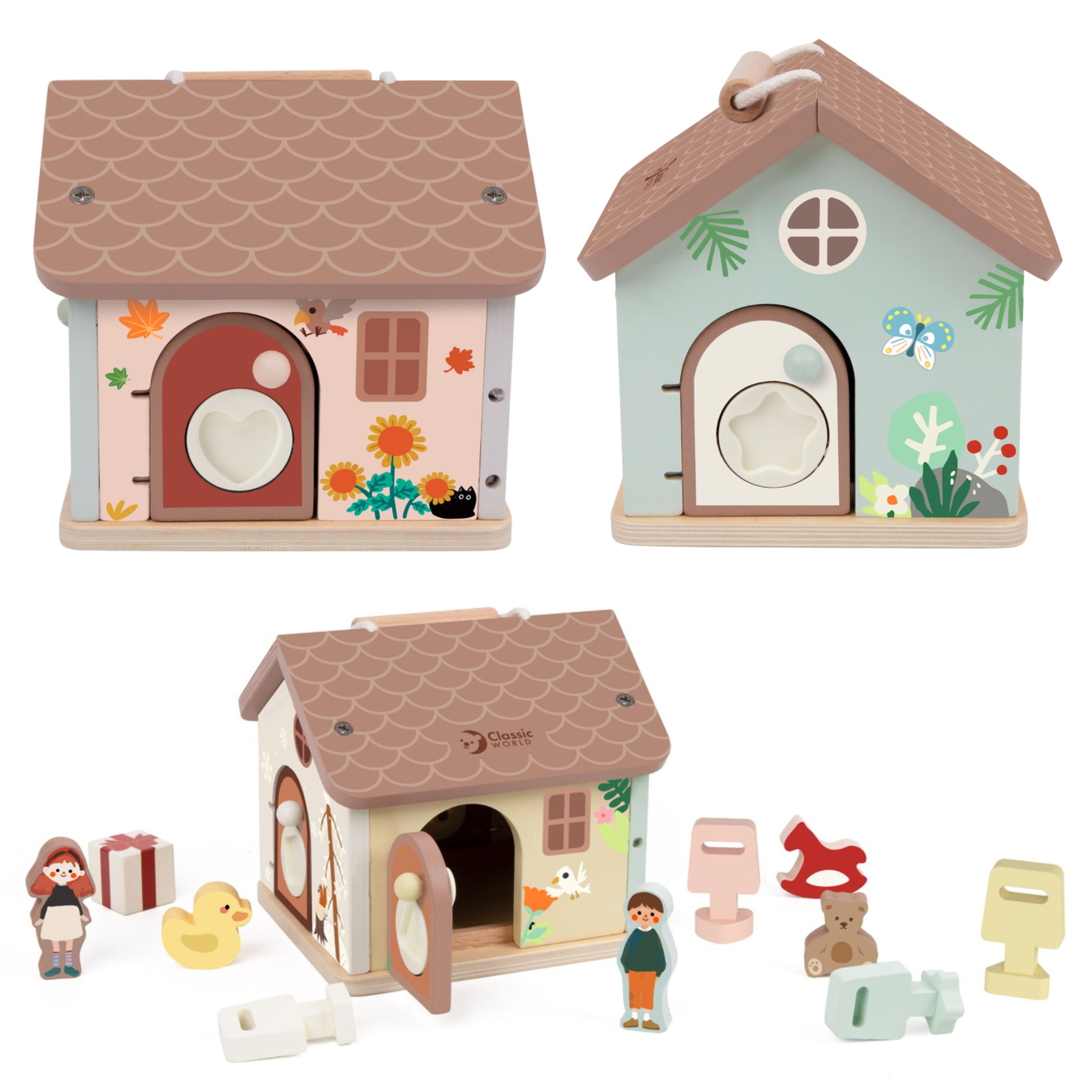 Drewniany domek sensoryczny edukacyjny z zamkami kluczykami 11el. - 12 z 13