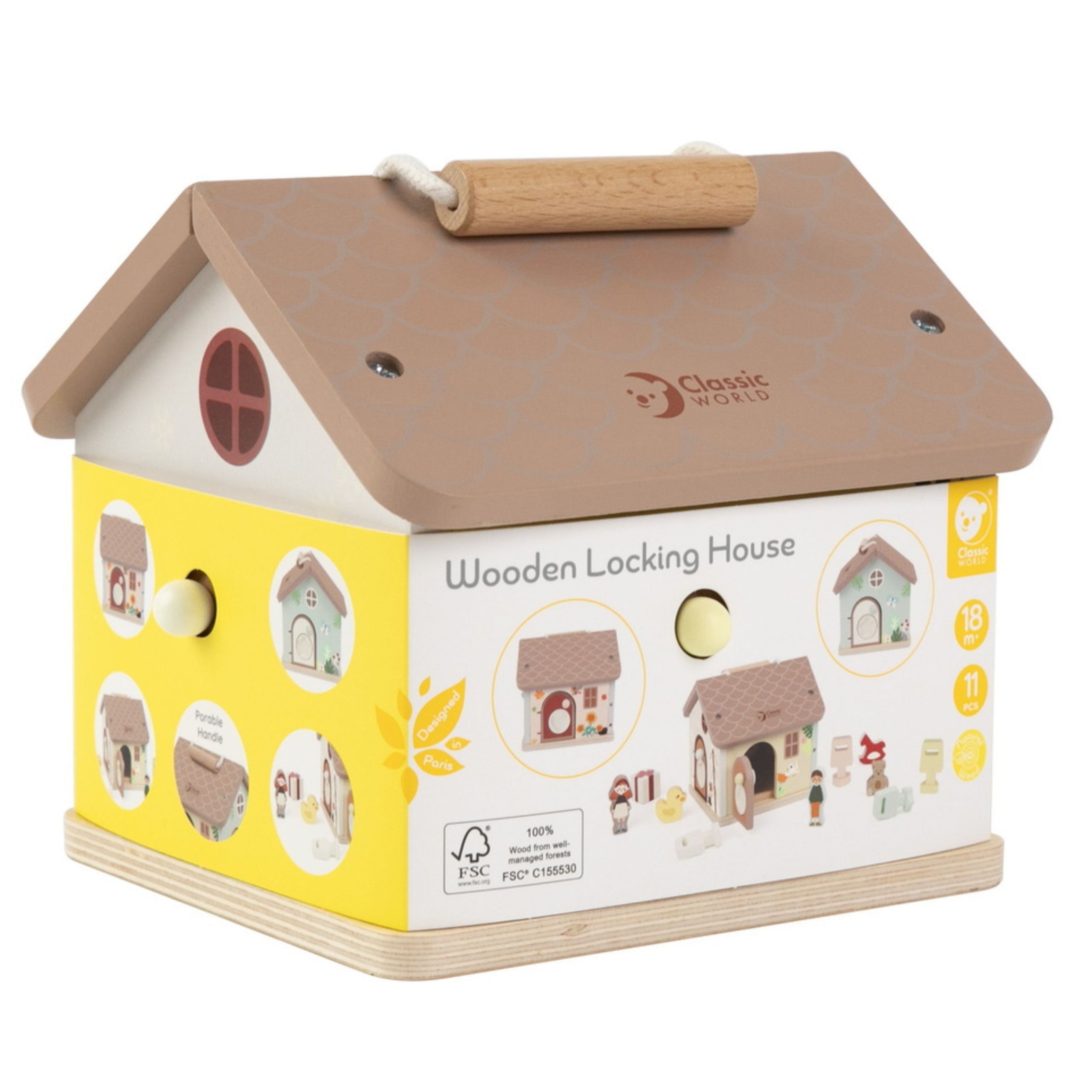 Drewniany domek sensoryczny edukacyjny z zamkami kluczykami 11el. - 13 z 13