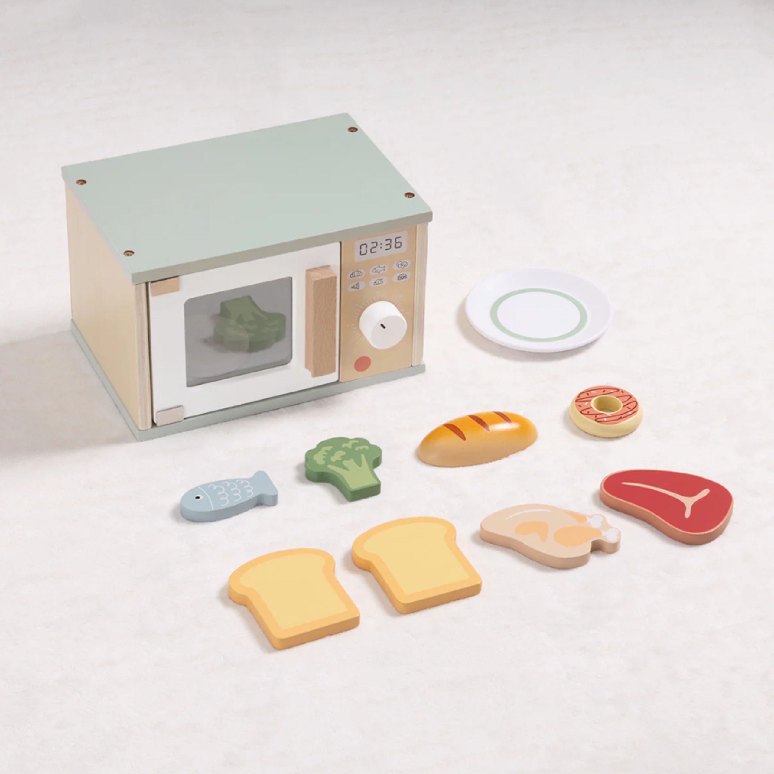 Drewniana kuchenka mikrofalowa zestaw produktów spożywczych - 5 z 6