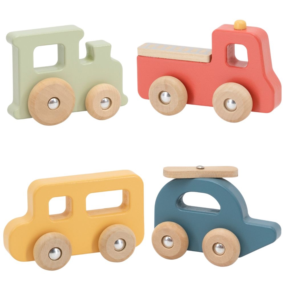 Zestaw drewnianych kolorowych pojazdów 4szt. z serii polarb