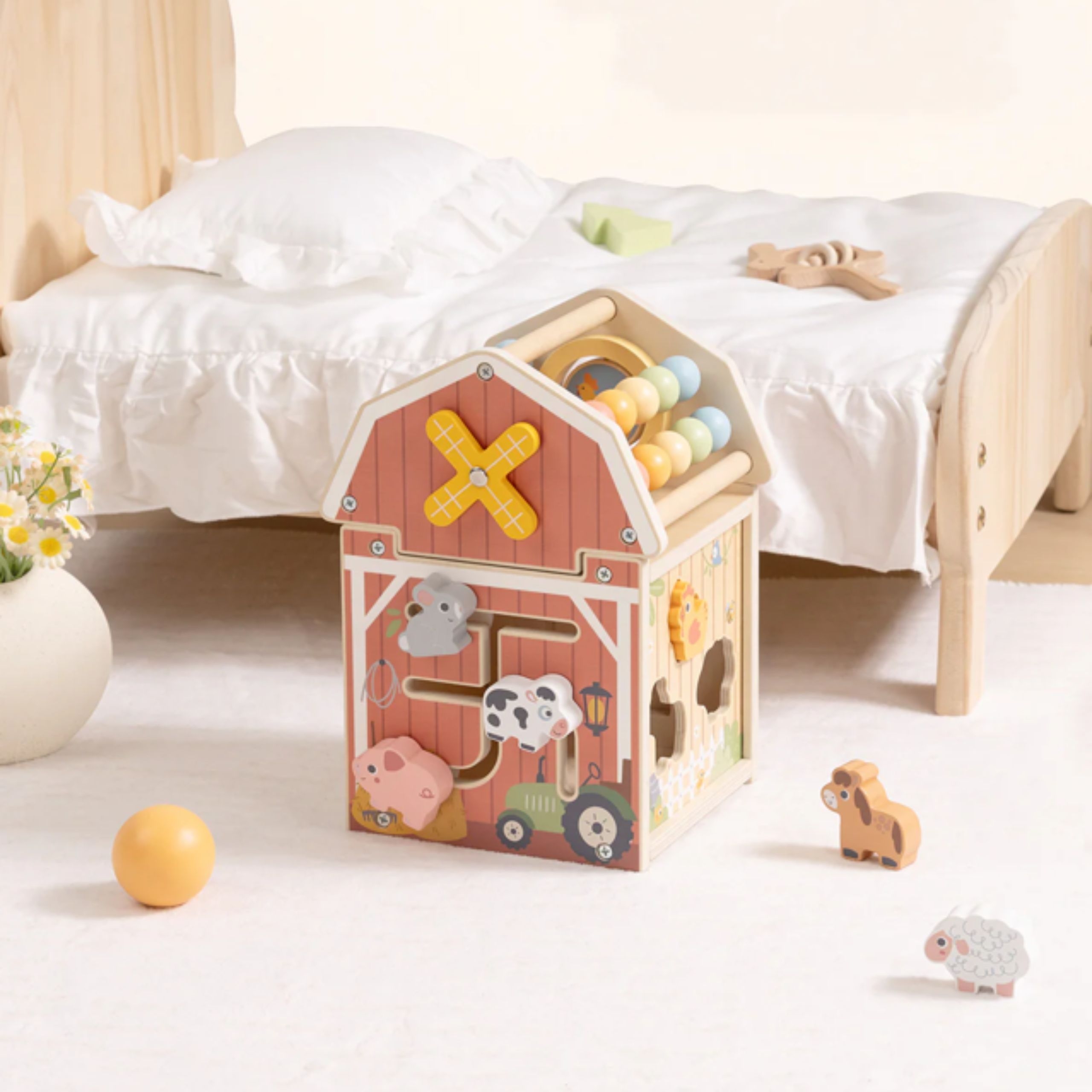 Drewniana stodoła aktywności sorter liczydło montessori - 5 z 7